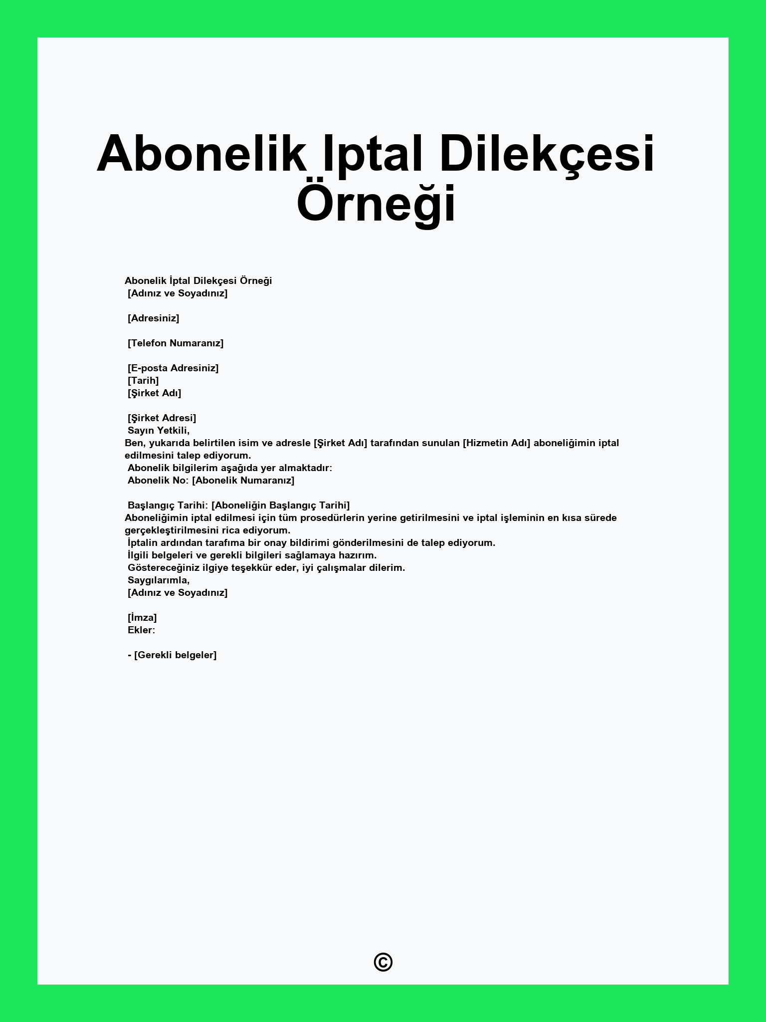 Abonelik Iptal Dilekçesi Örneği