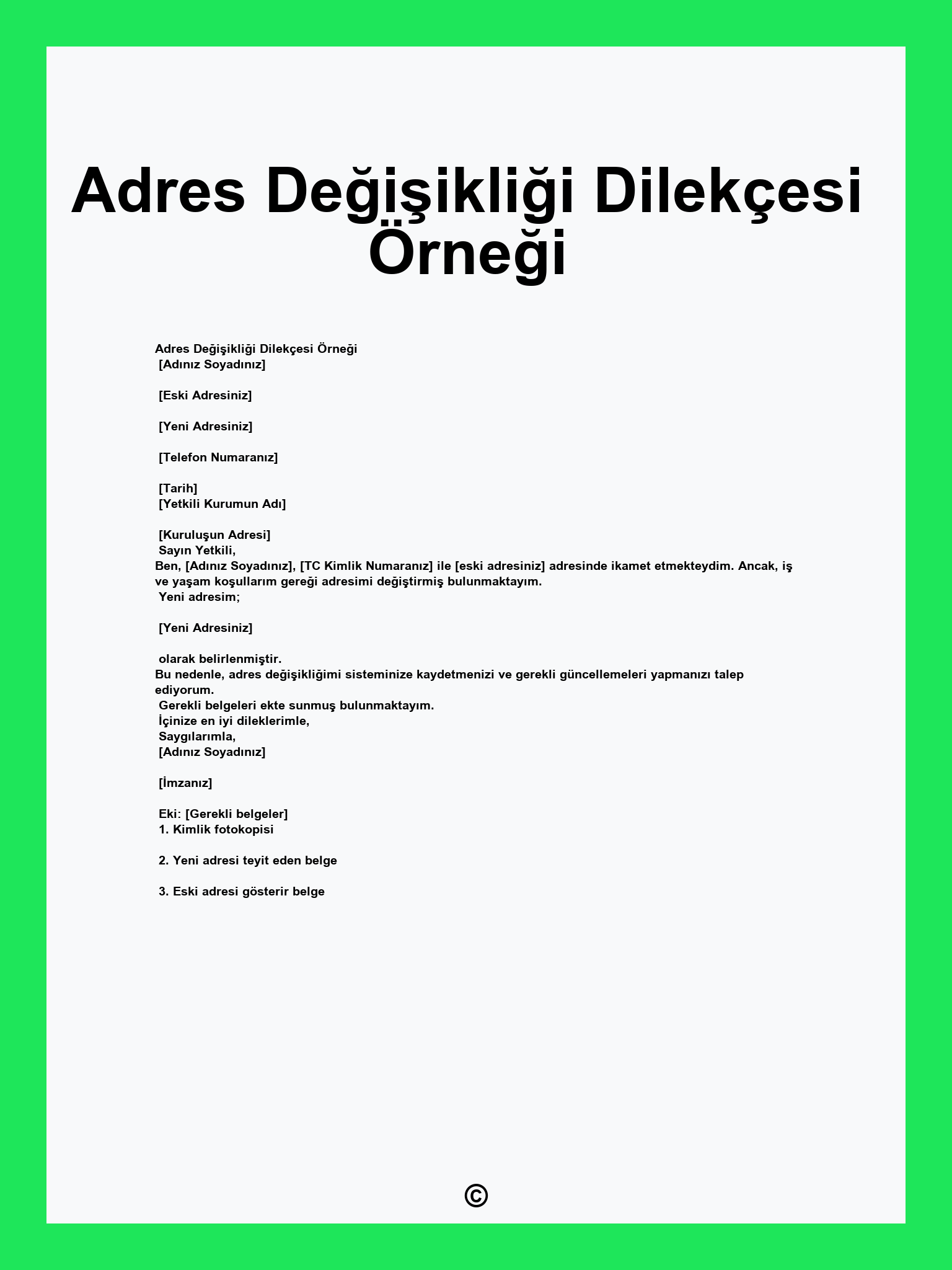 Adres Değişikliği Dilekçesi Örneği