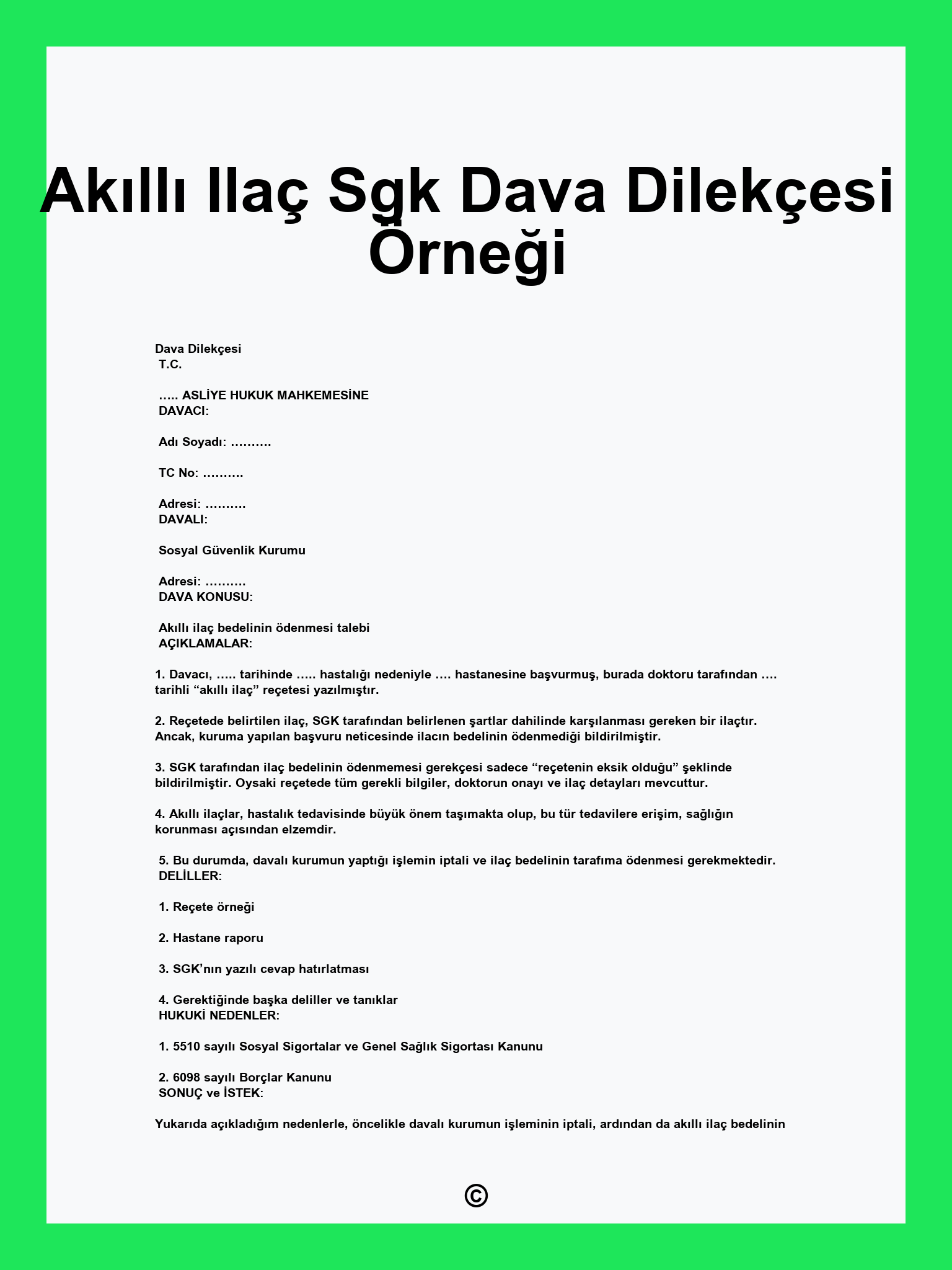 Akıllı Ilaç Sgk Dava Dilekçesi Örneği