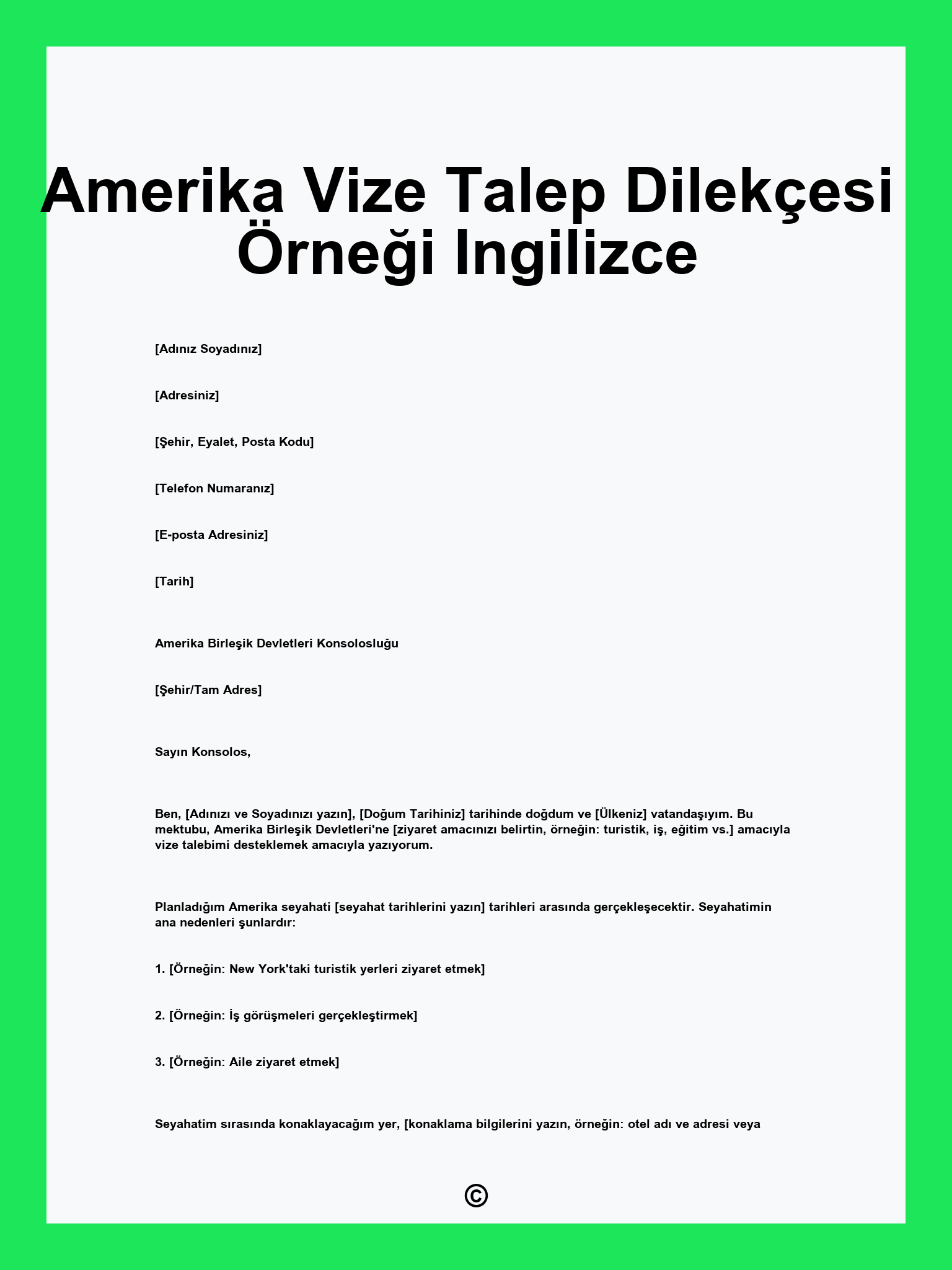 Amerika Vize Talep Dilekçesi Örneği Ingilizce