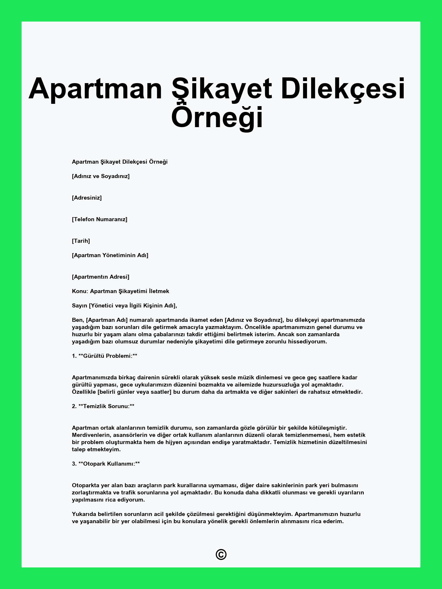 Apartman Şikayet Dilekçesi Örneği