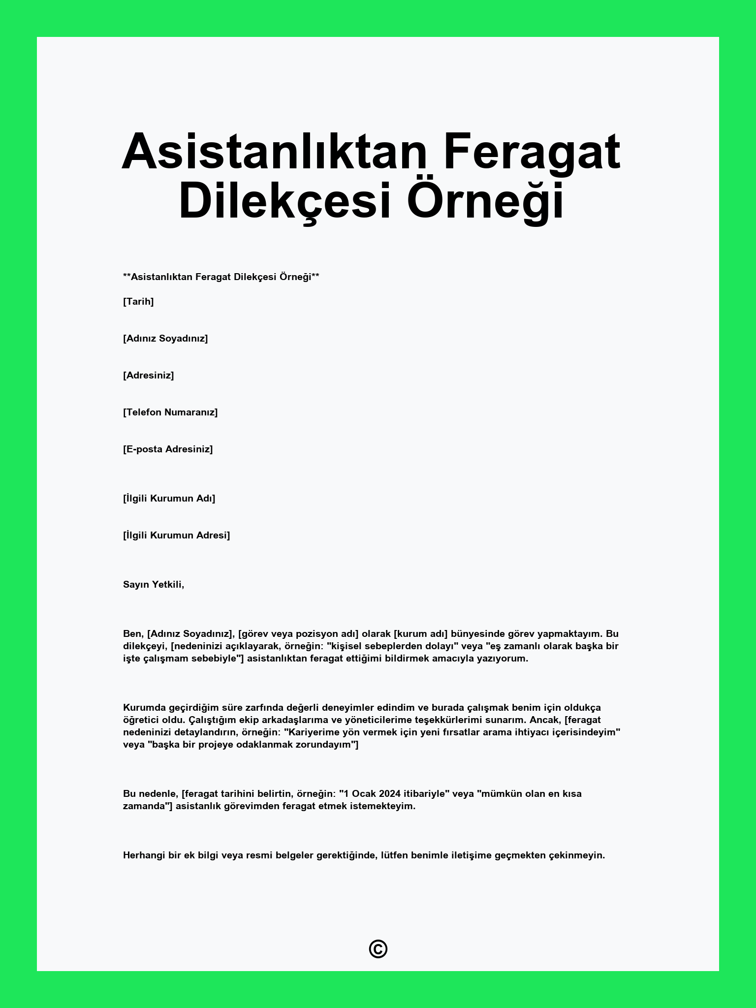 Asistanlıktan Feragat Dilekçesi Örneği
