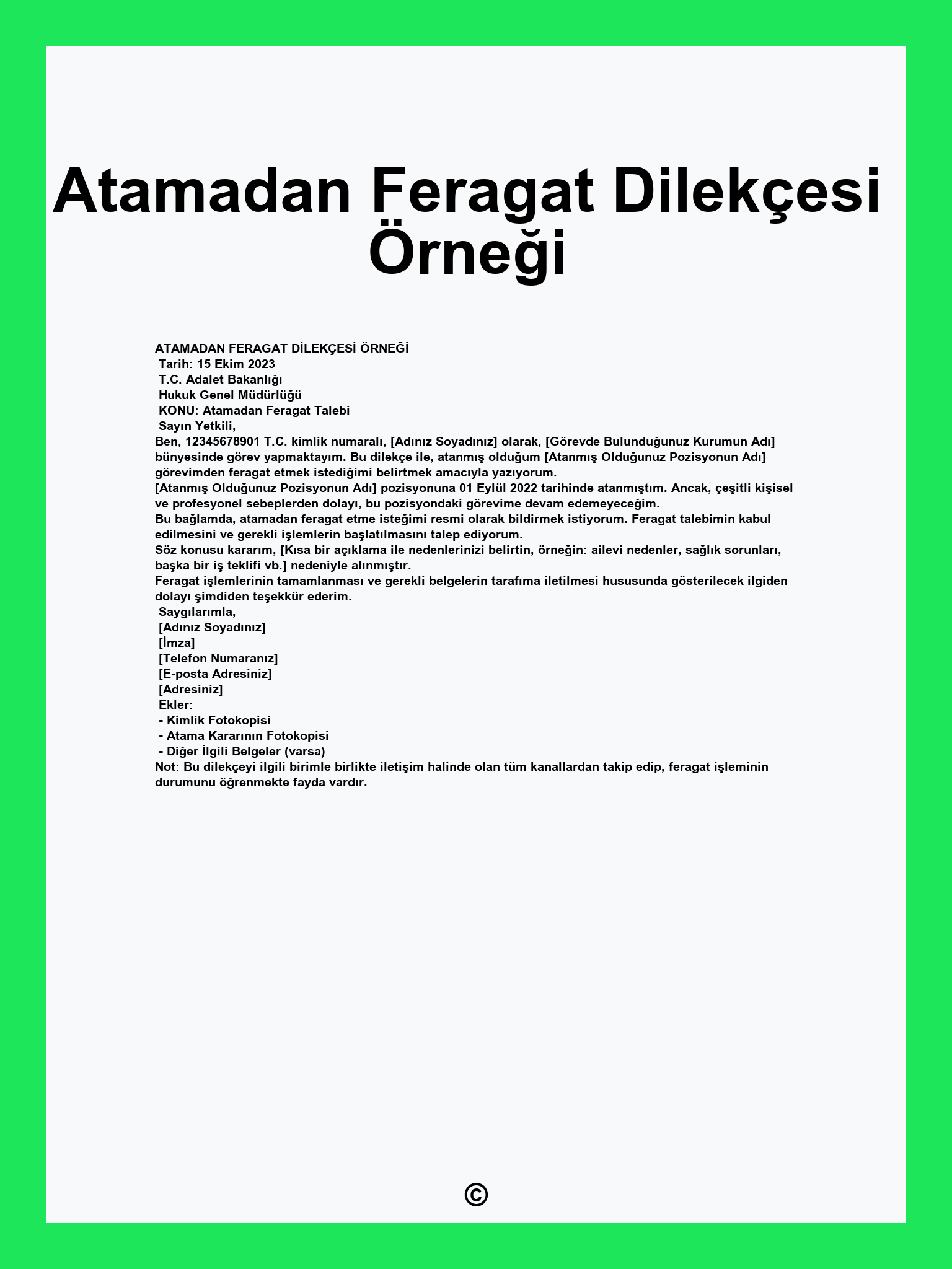 Atamadan Feragat Dilekçesi Örneği