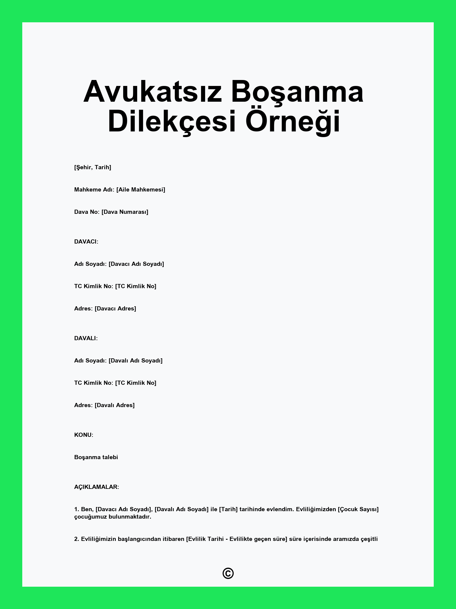 Avukatsız Boşanma Dilekçesi Örneği