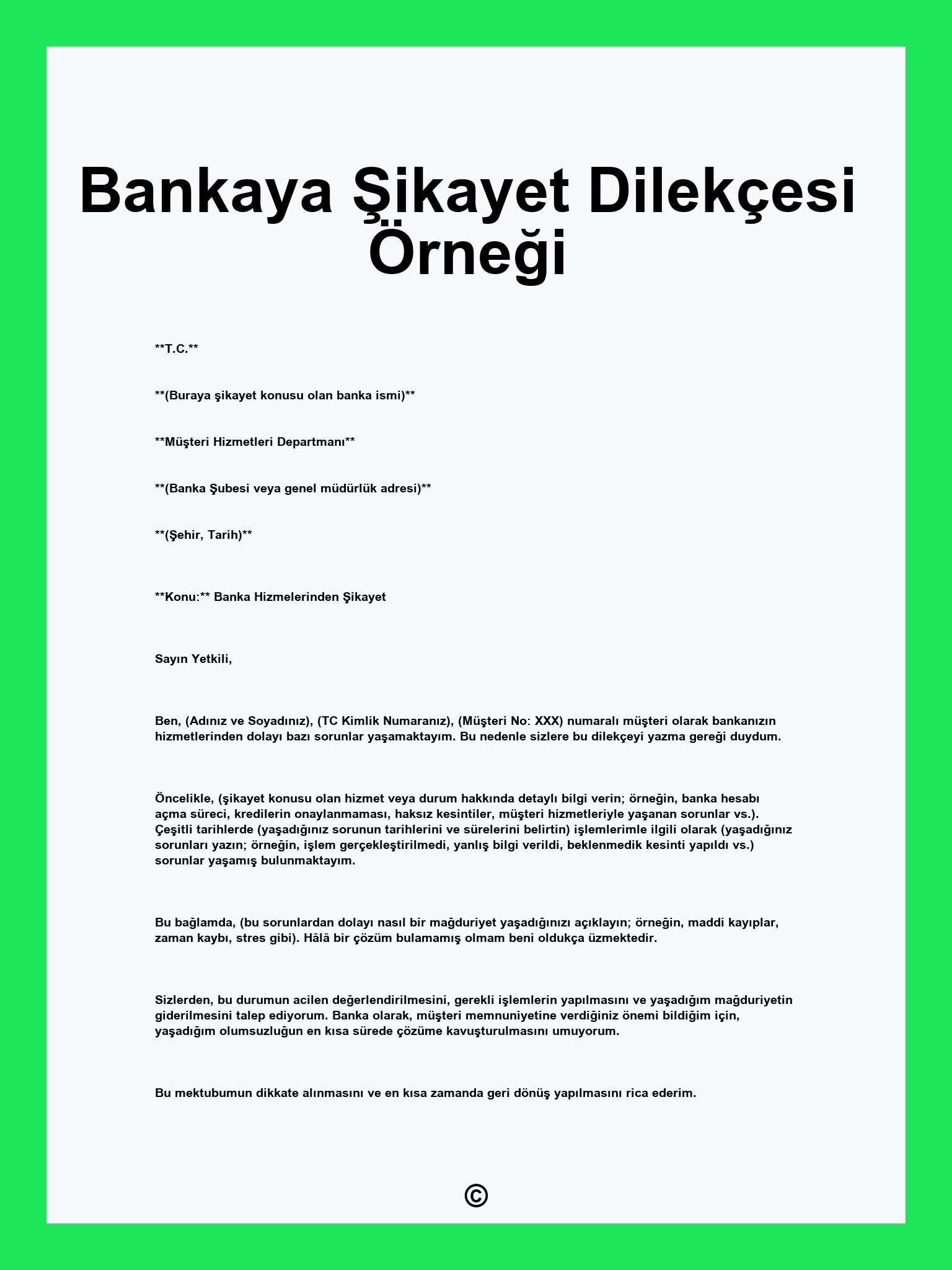 Bankaya Şikayet Dilekçesi Örneği
