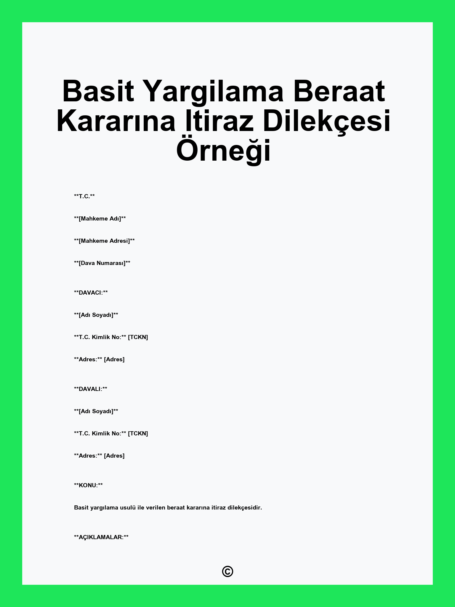 Basit Yargilama Beraat Kararına Itiraz Dilekçesi Örneği
