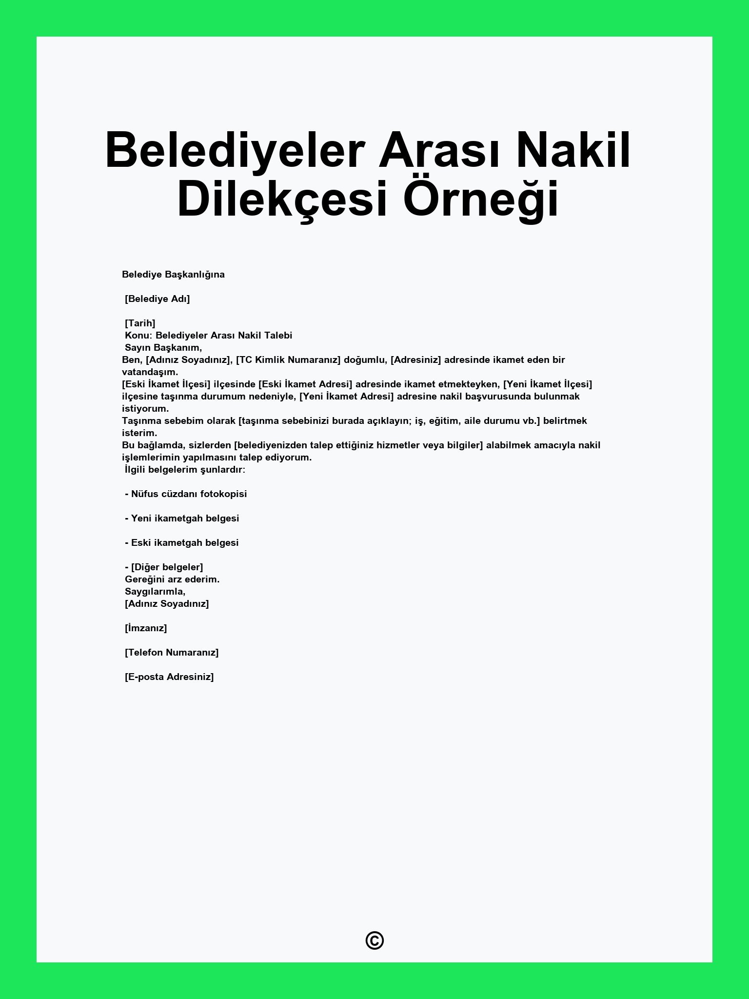 Belediyeler Arası Nakil Dilekçesi Örneği