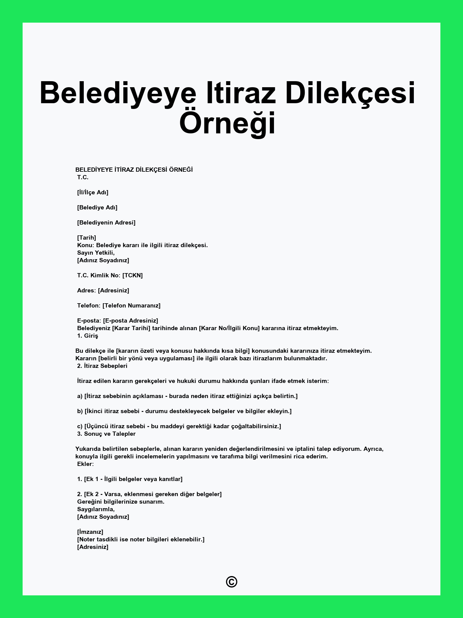 Belediyeye Itiraz Dilekçesi Örneği