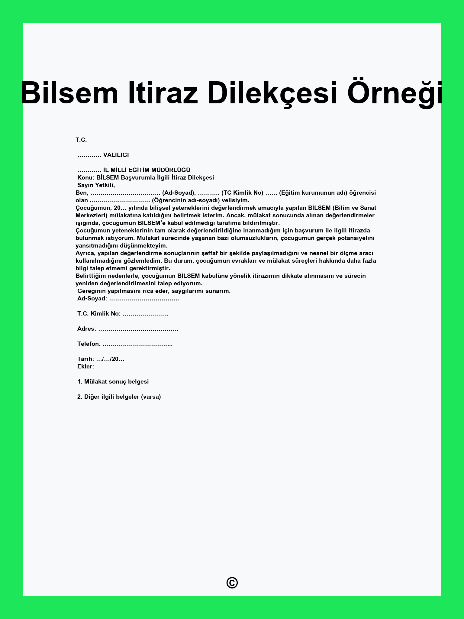 Bilsem Itiraz Dilekçesi Örneği