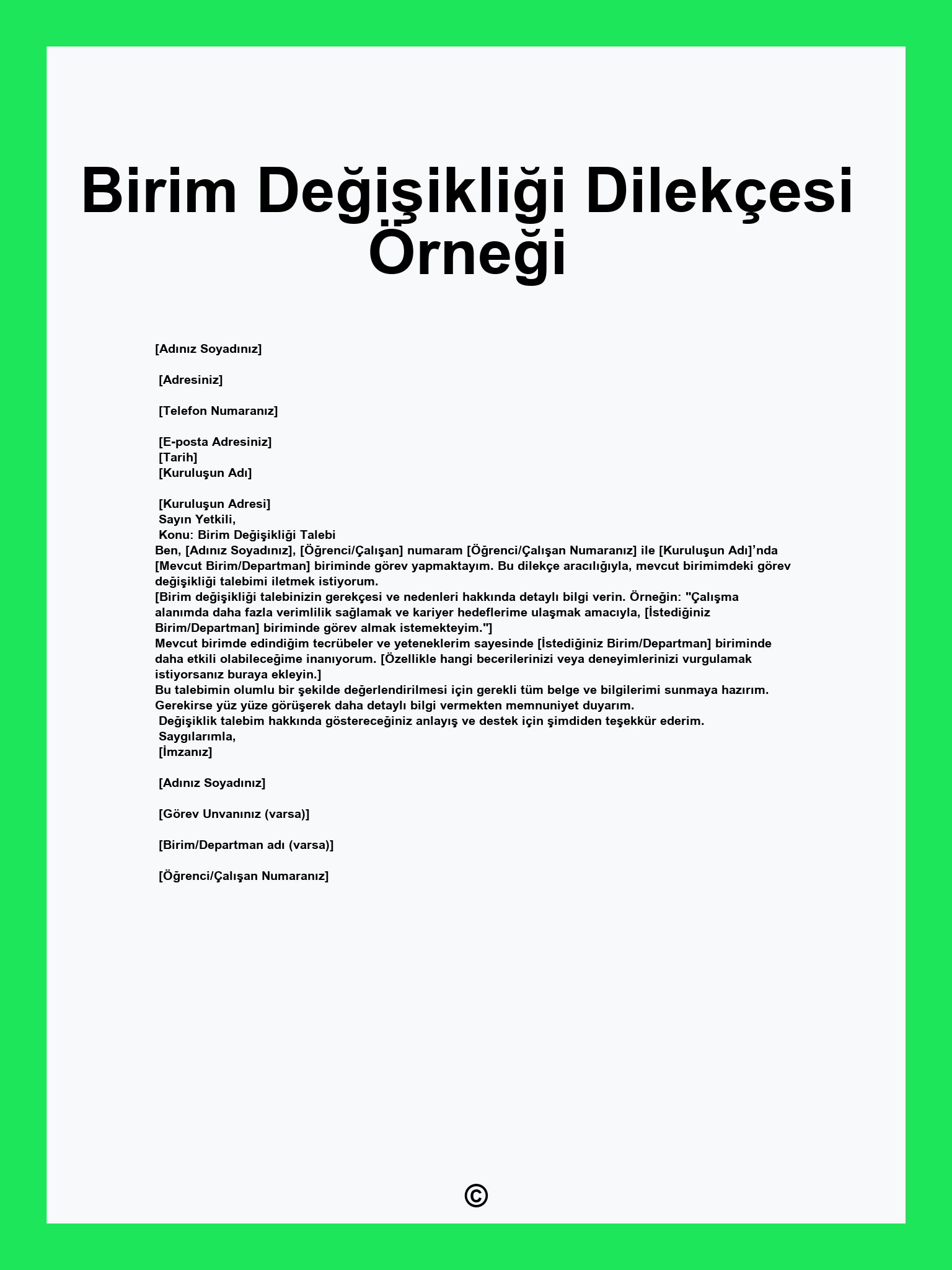 Birim Değişikliği Dilekçesi Örneği