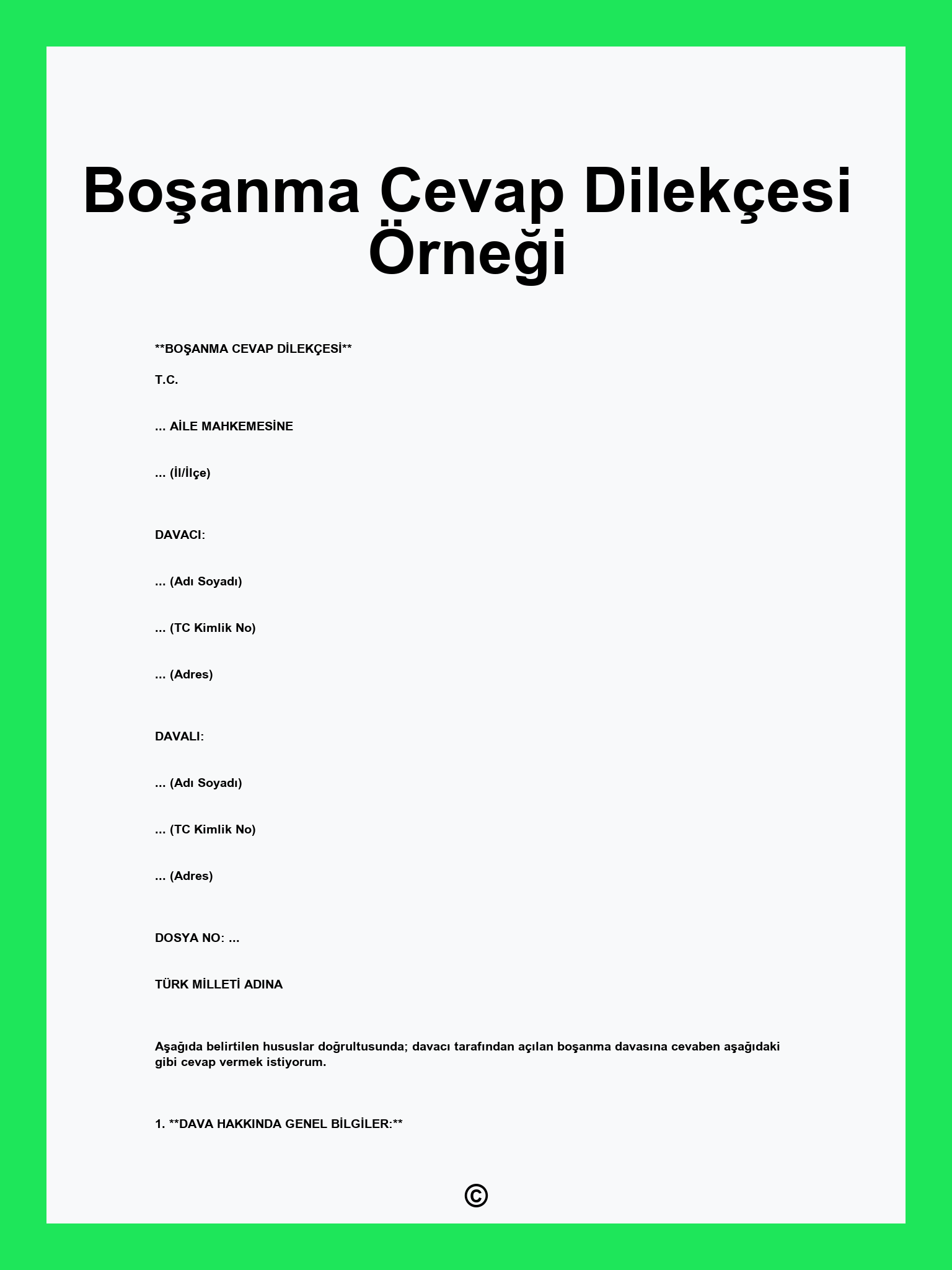 Boşanma Cevap Dilekçesi Örneği
