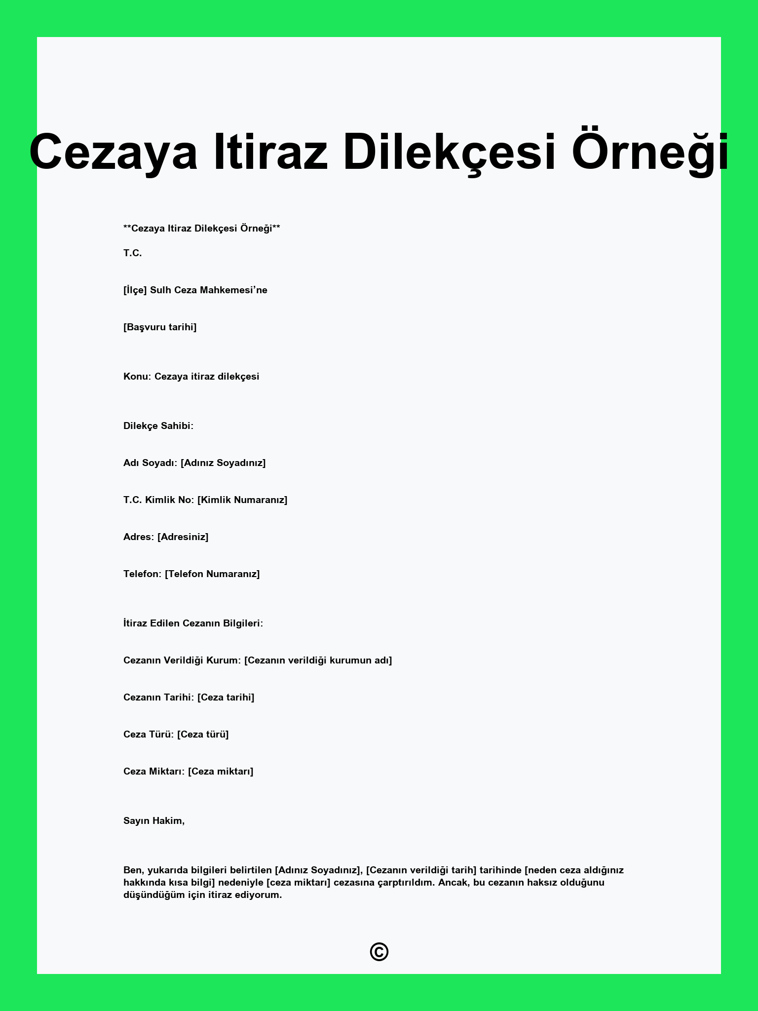 Cezaya Itiraz Dilekçesi Örneği