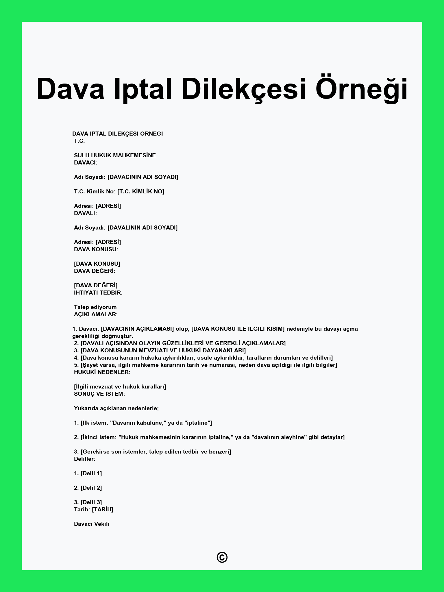 Dava Iptal Dilekçesi Örneği