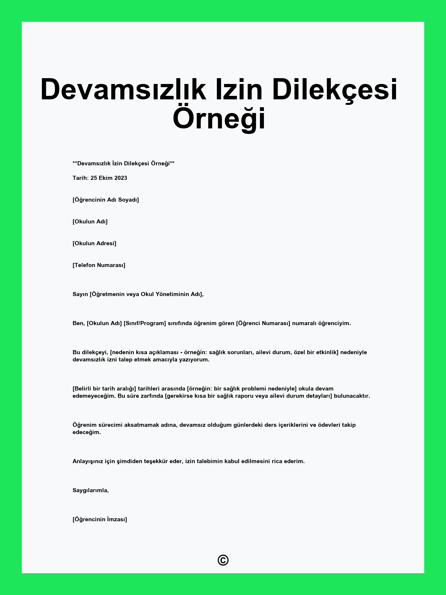Devamsızlık Izin Dilekçesi Örneği