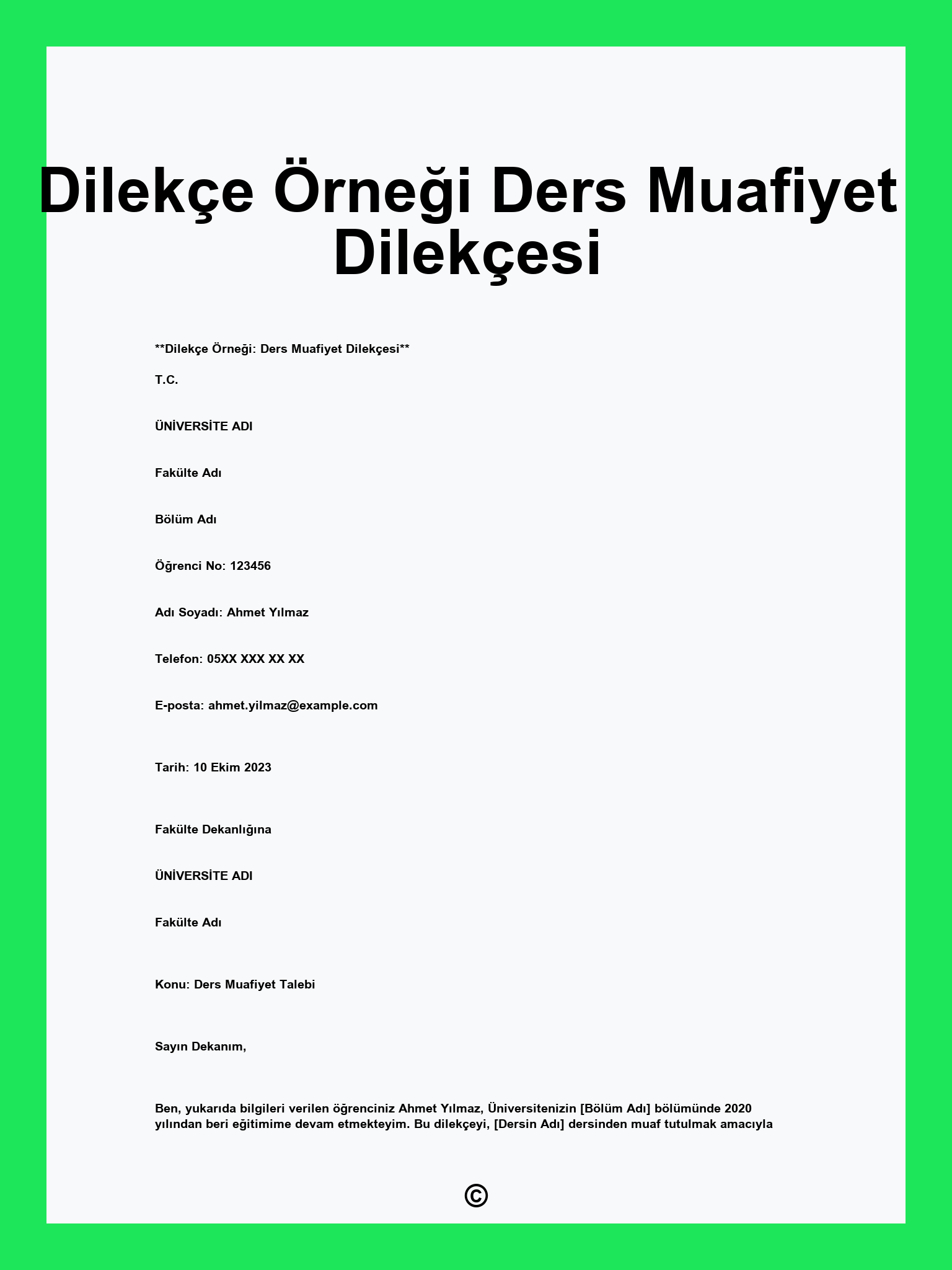 Dilekçe Örneği Ders Muafiyet Dilekçesi