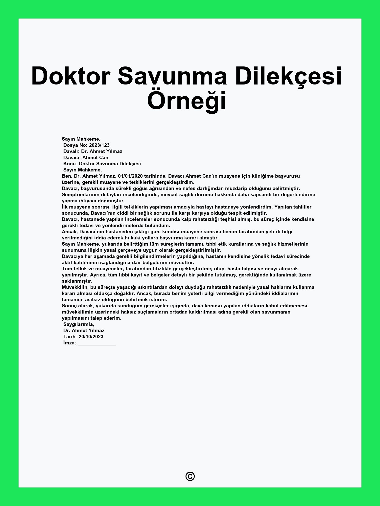 Doktor Savunma Dilekçesi Örneği