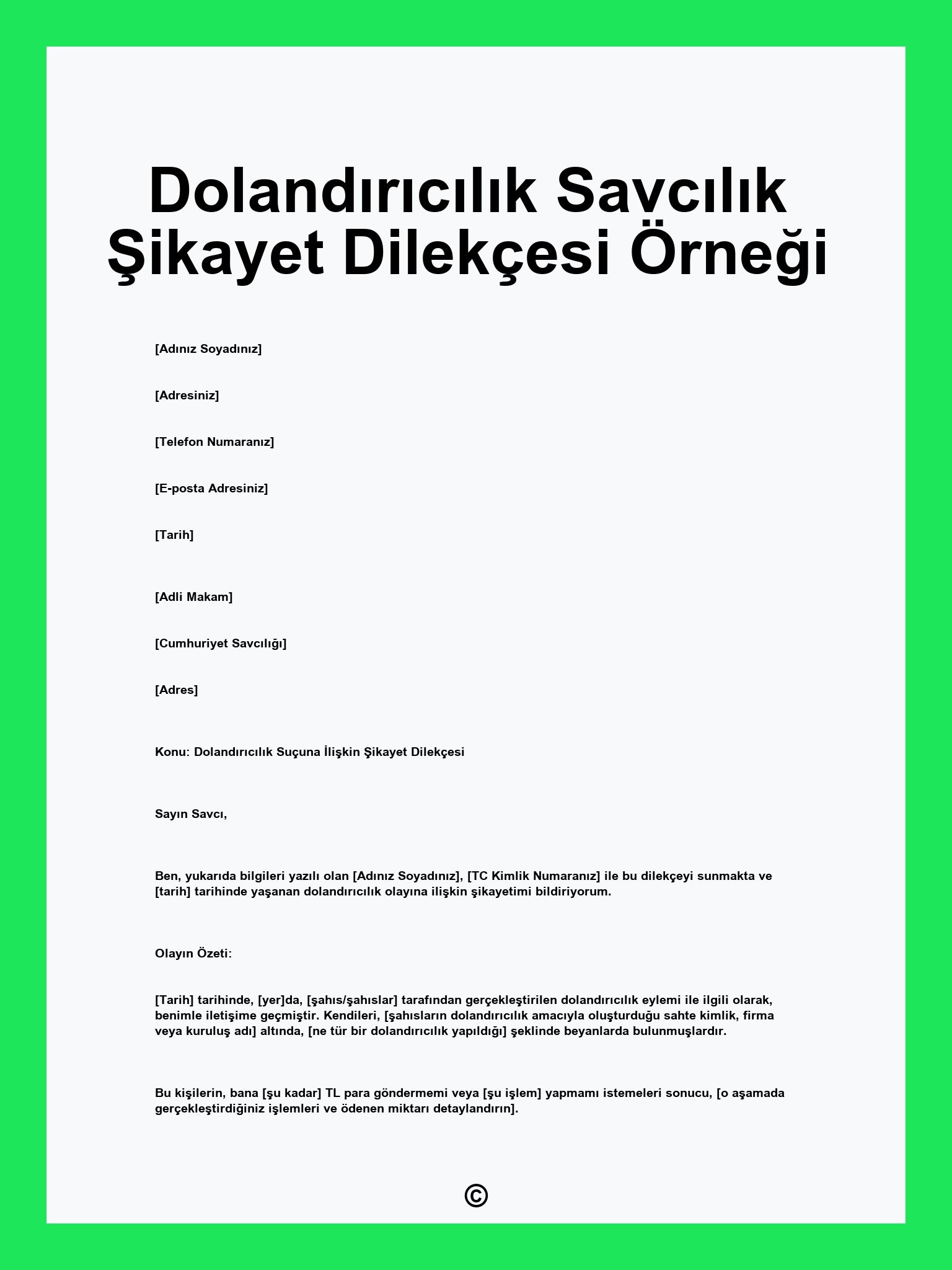 Dolandırıcılık Savcılık Şikayet Dilekçesi Örneği