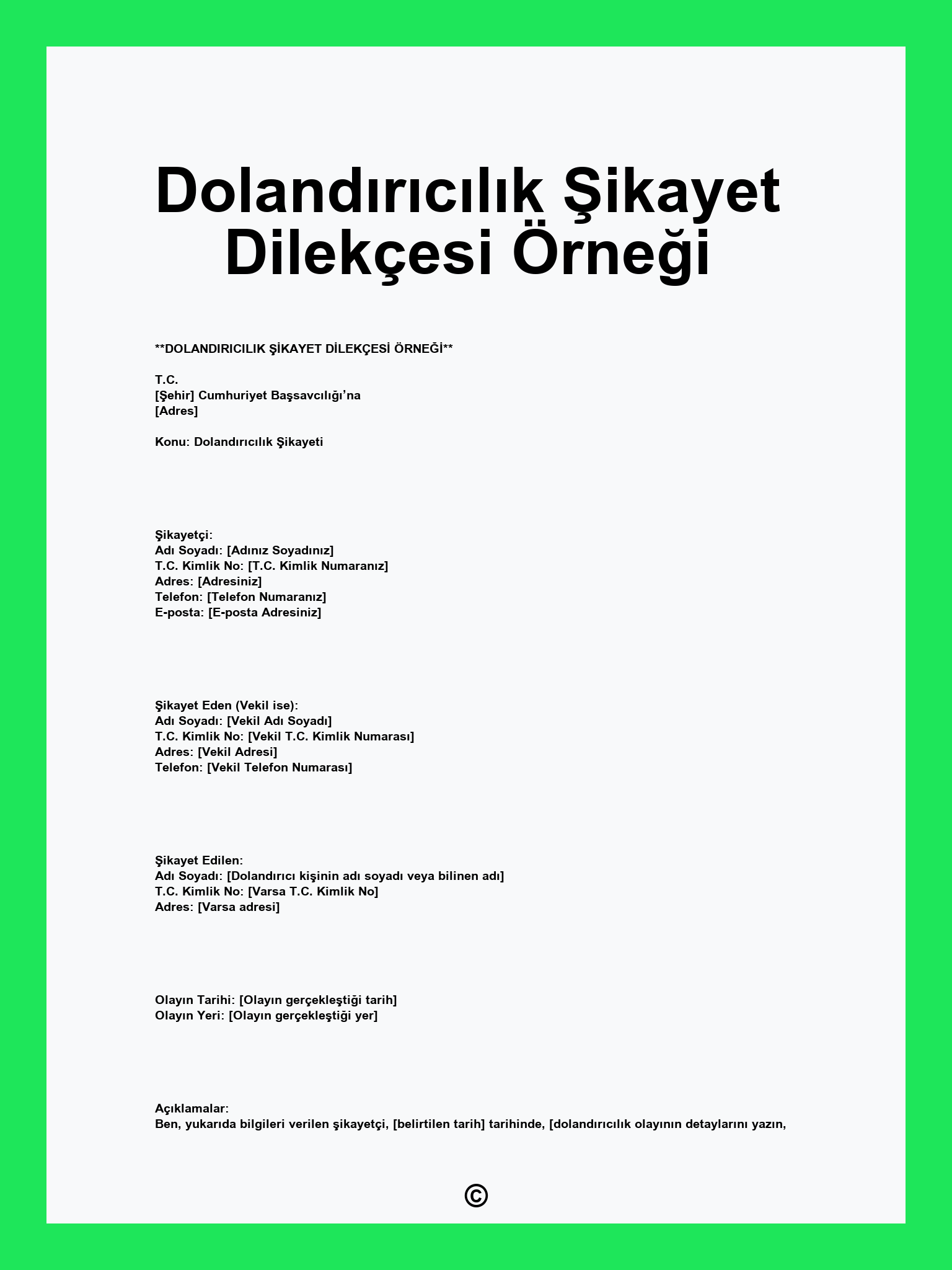 Dolandırıcılık Şikayet Dilekçesi Örneği