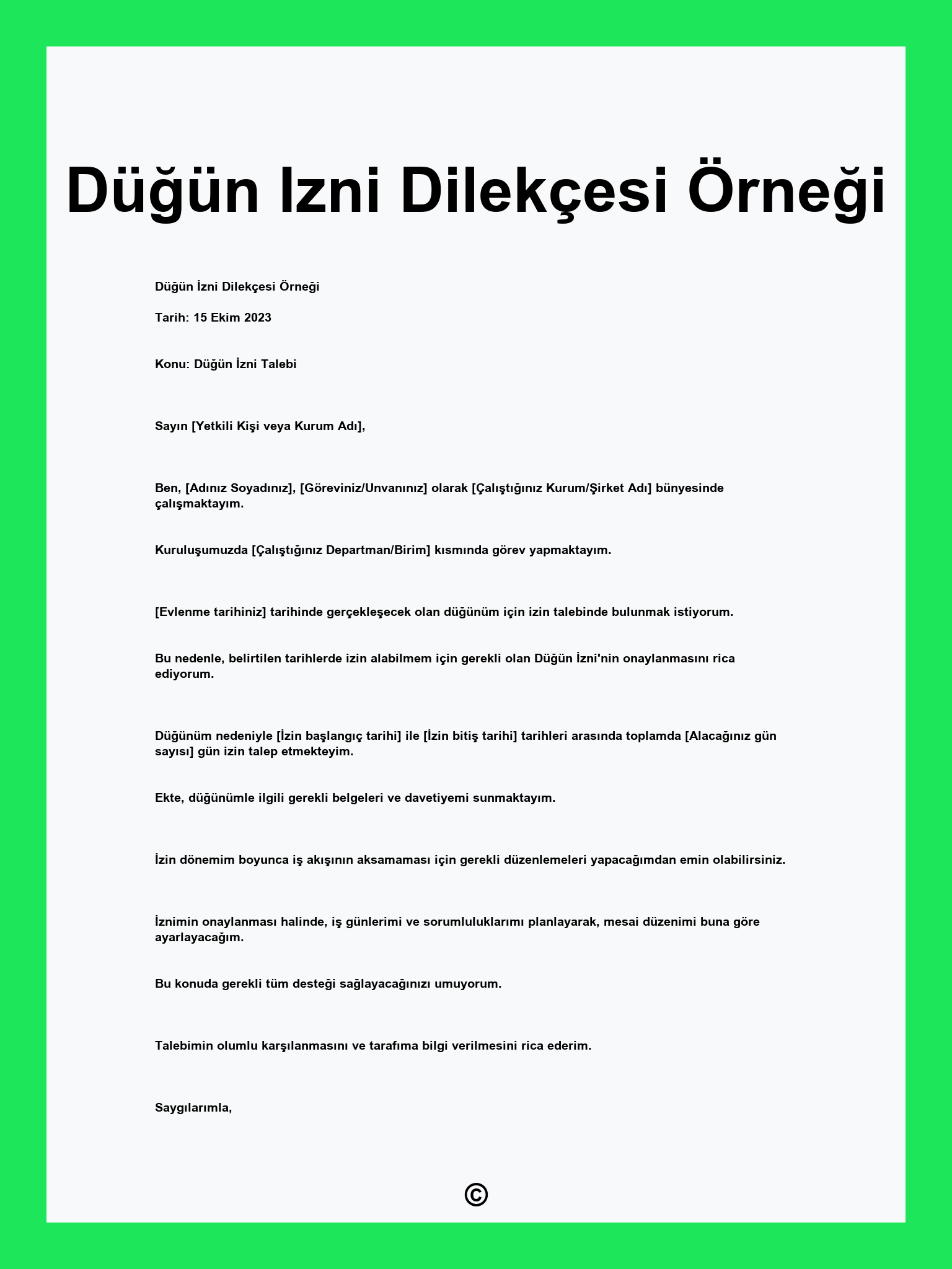 Düğün Izni Dilekçesi Örneği