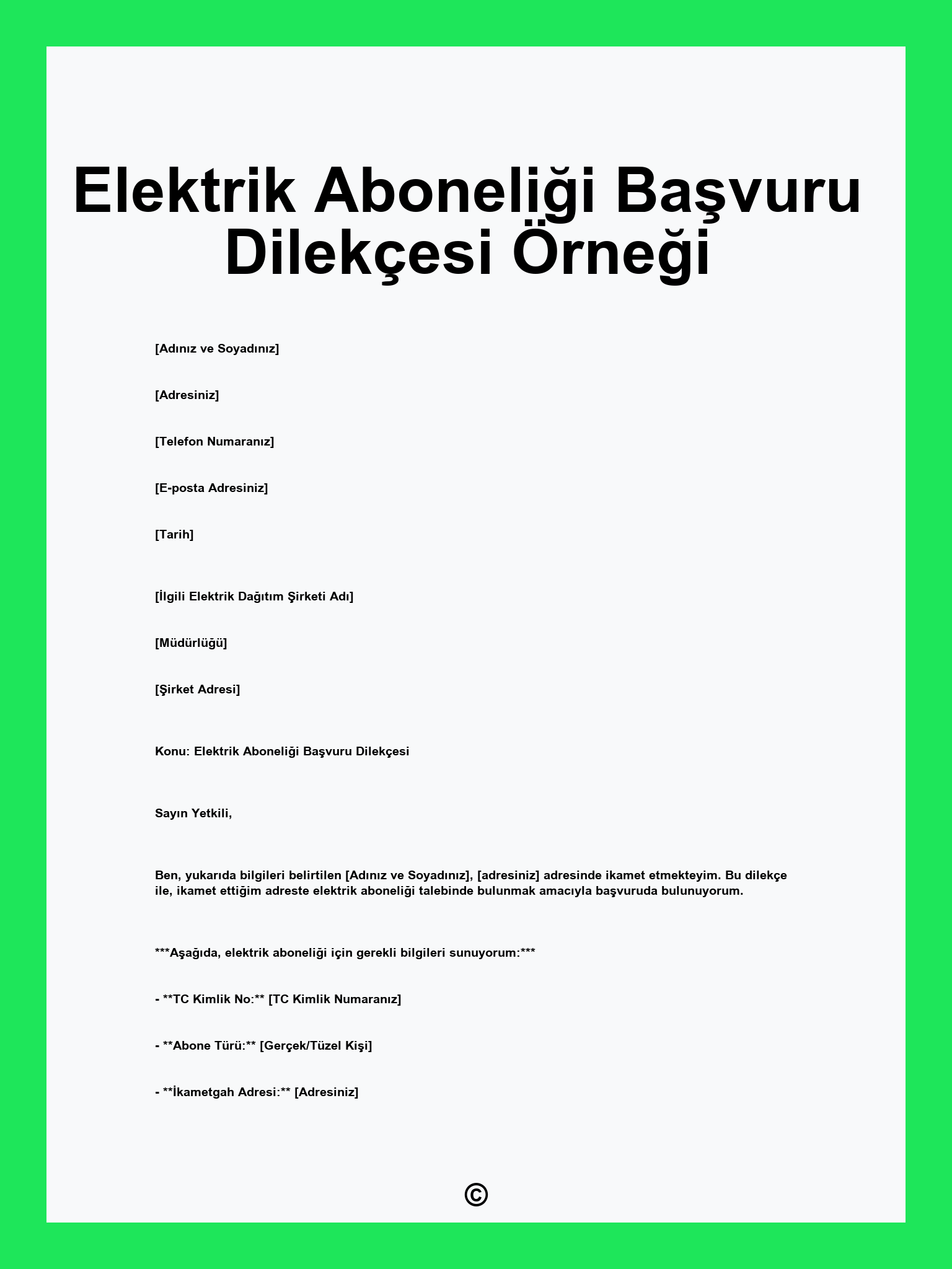 Elektrik Aboneliği Başvuru Dilekçesi Örneği