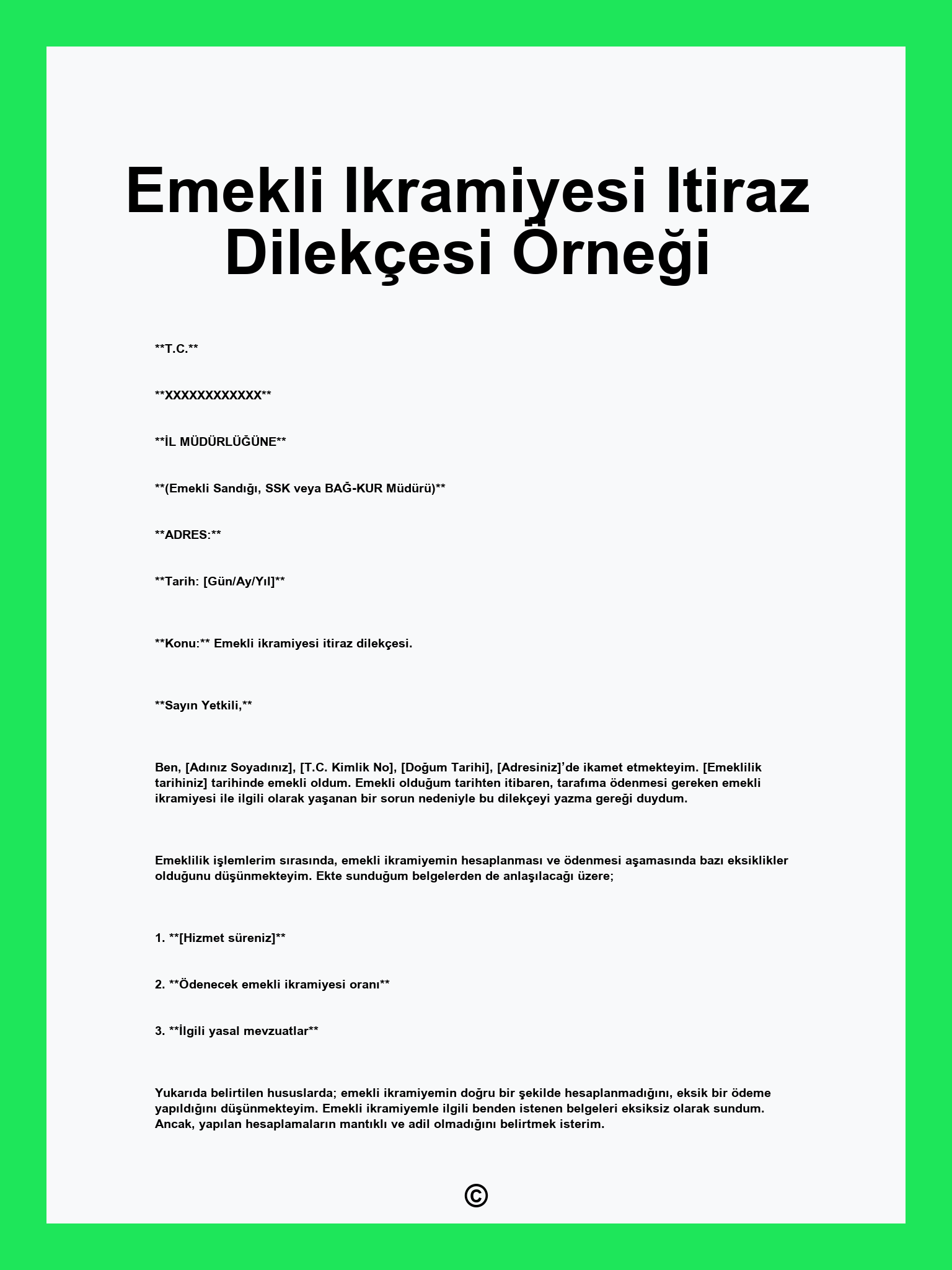 Emekli Ikramiyesi Itiraz Dilekçesi Örneği