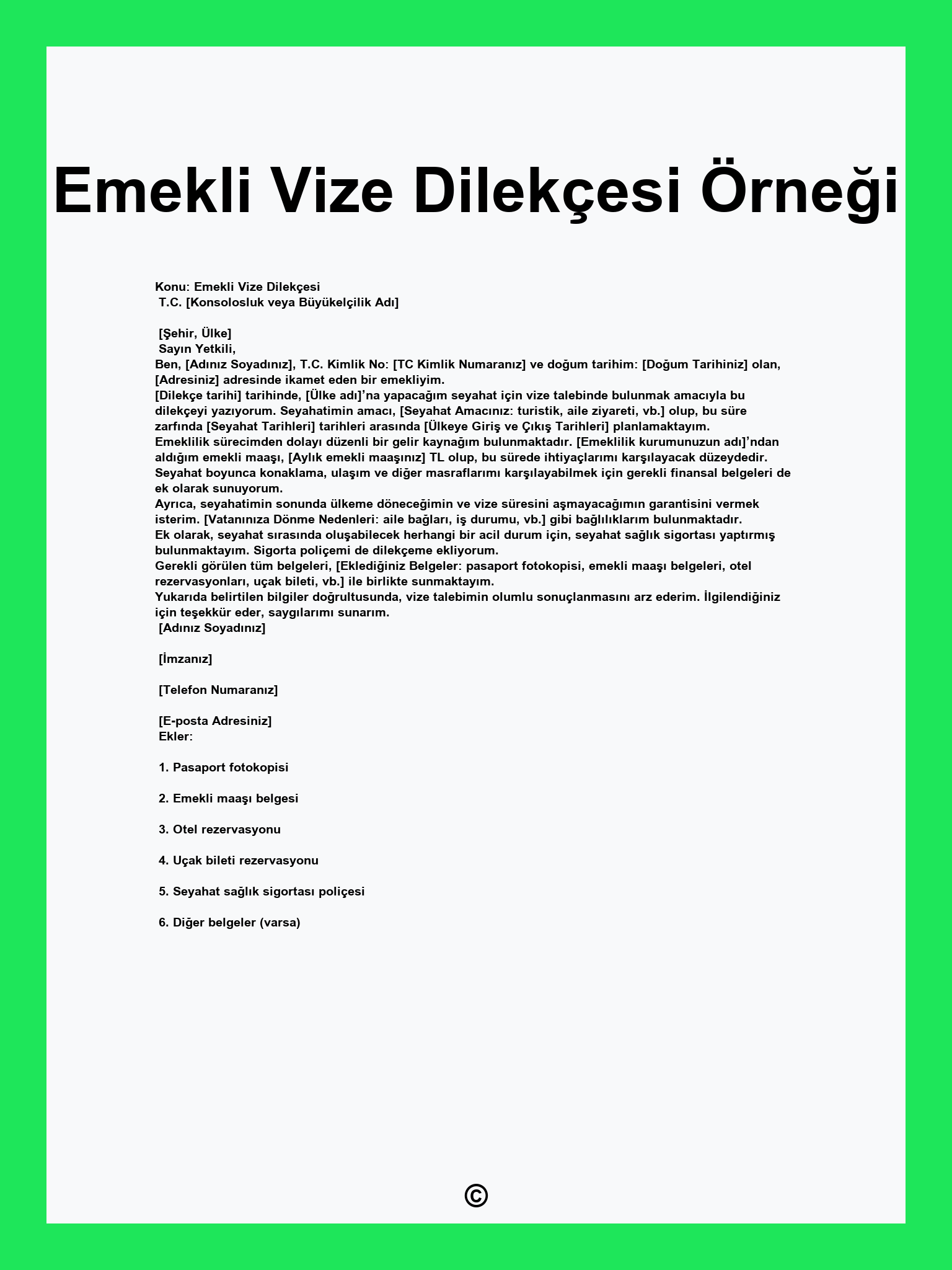 Emekli Vize Dilekçesi Örneği