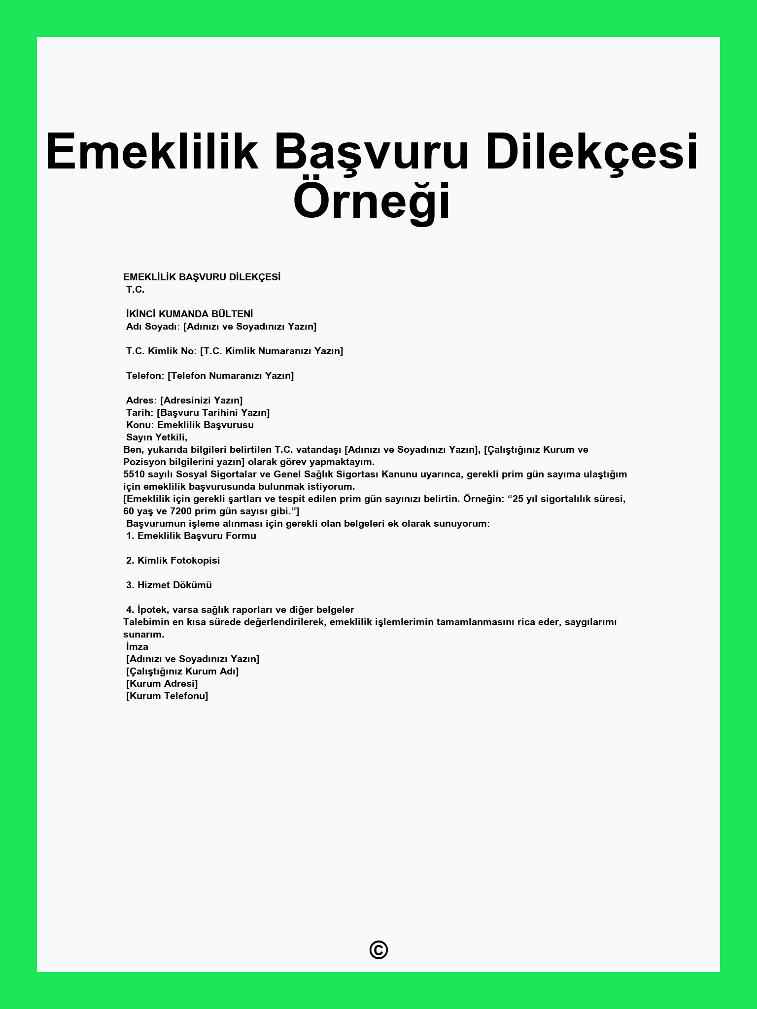 Emeklilik Başvuru Dilekçesi Örneği