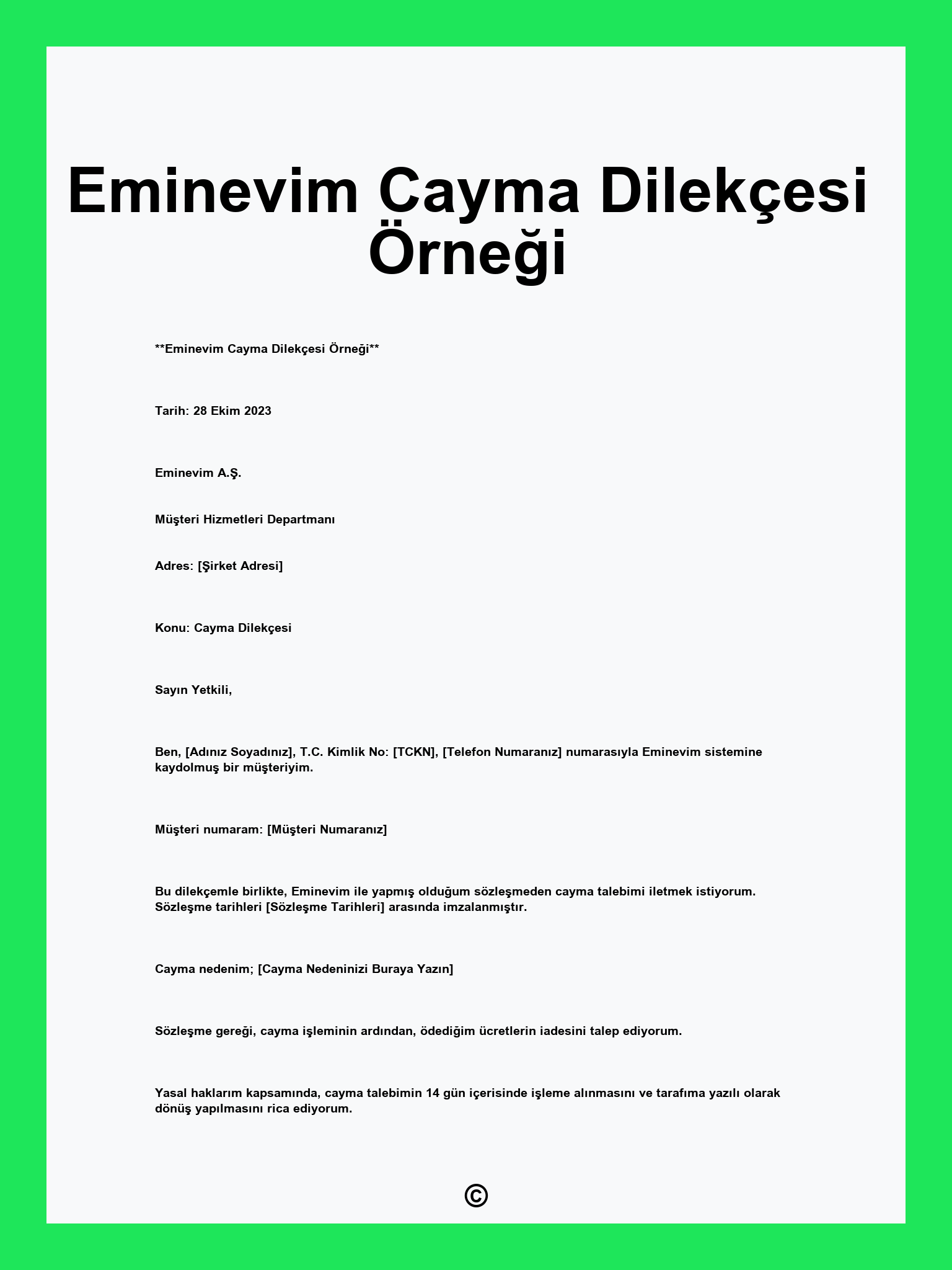 Eminevim Cayma Dilekçesi Örneği