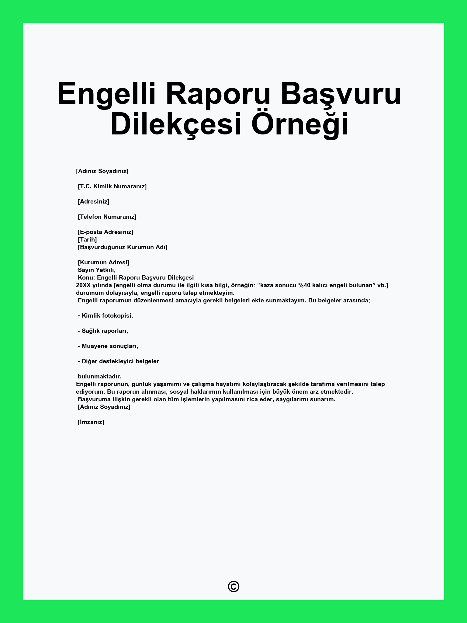 Engelli Raporu Başvuru Dilekçesi Örneği