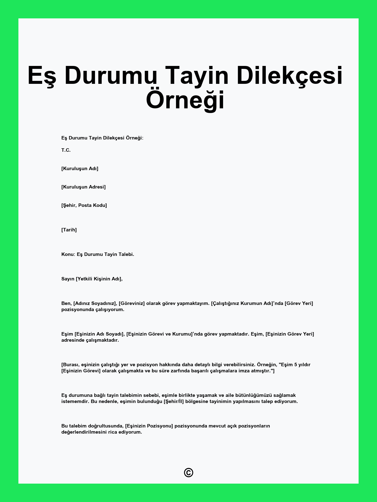 Eş Durumu Tayin Dilekçesi Örneği