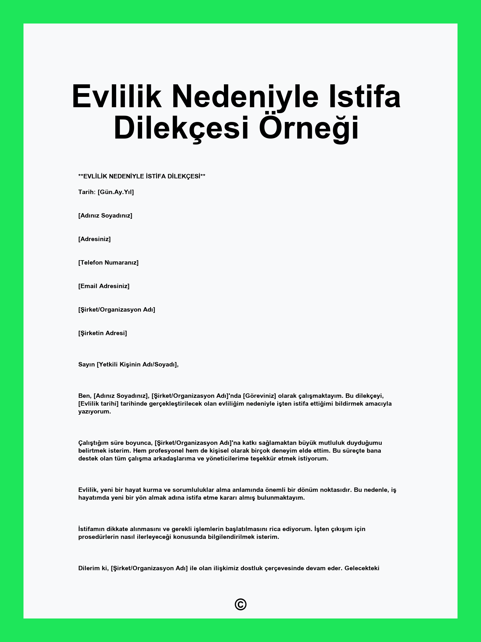 Evlilik Nedeniyle Istifa Dilekçesi Örneği