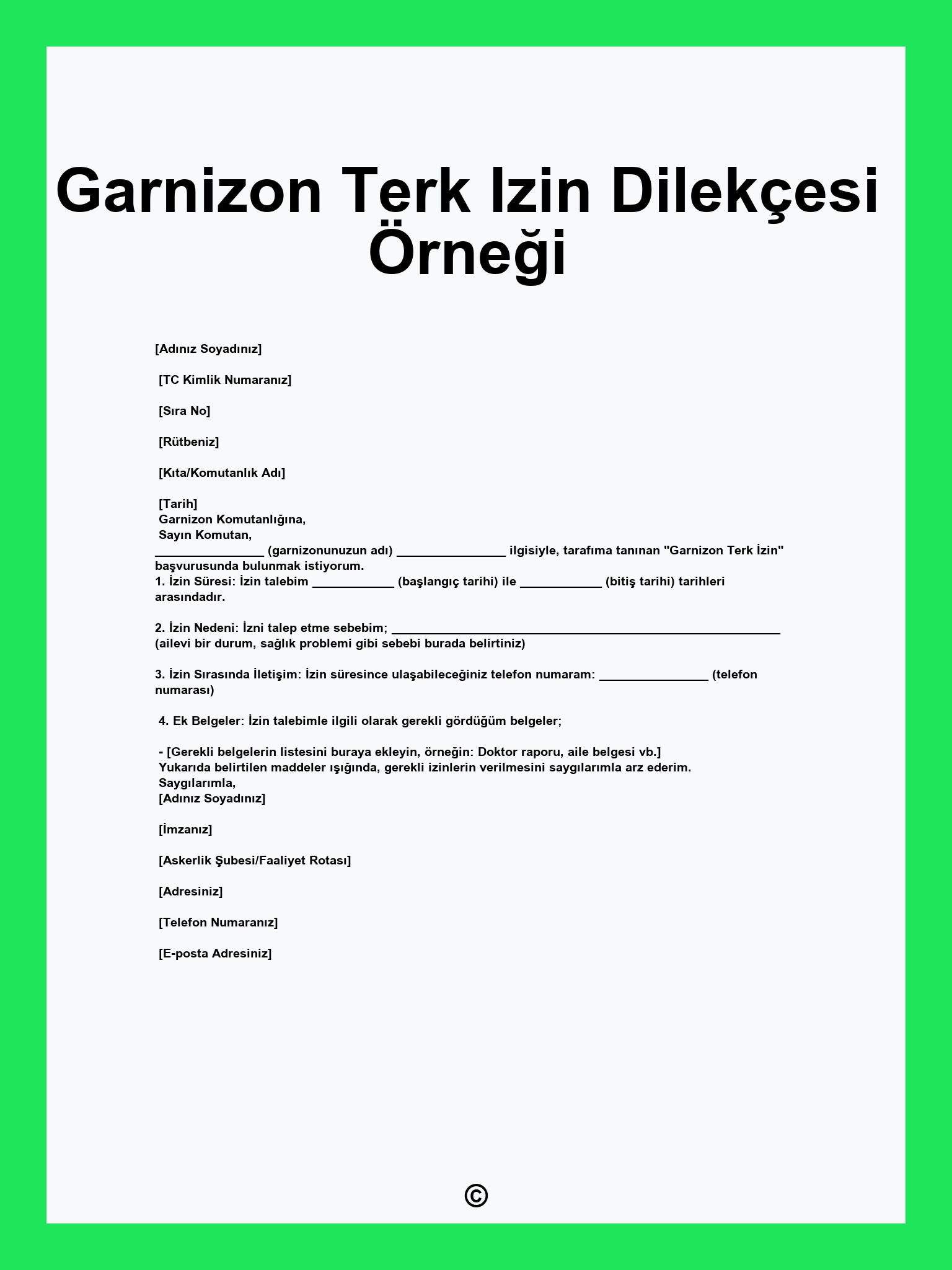 Garnizon Terk Izin Dilekçesi Örneği
