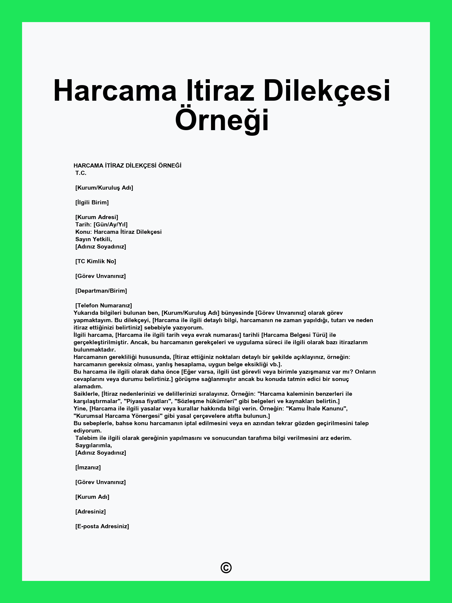 Harcama Itiraz Dilekçesi Örneği