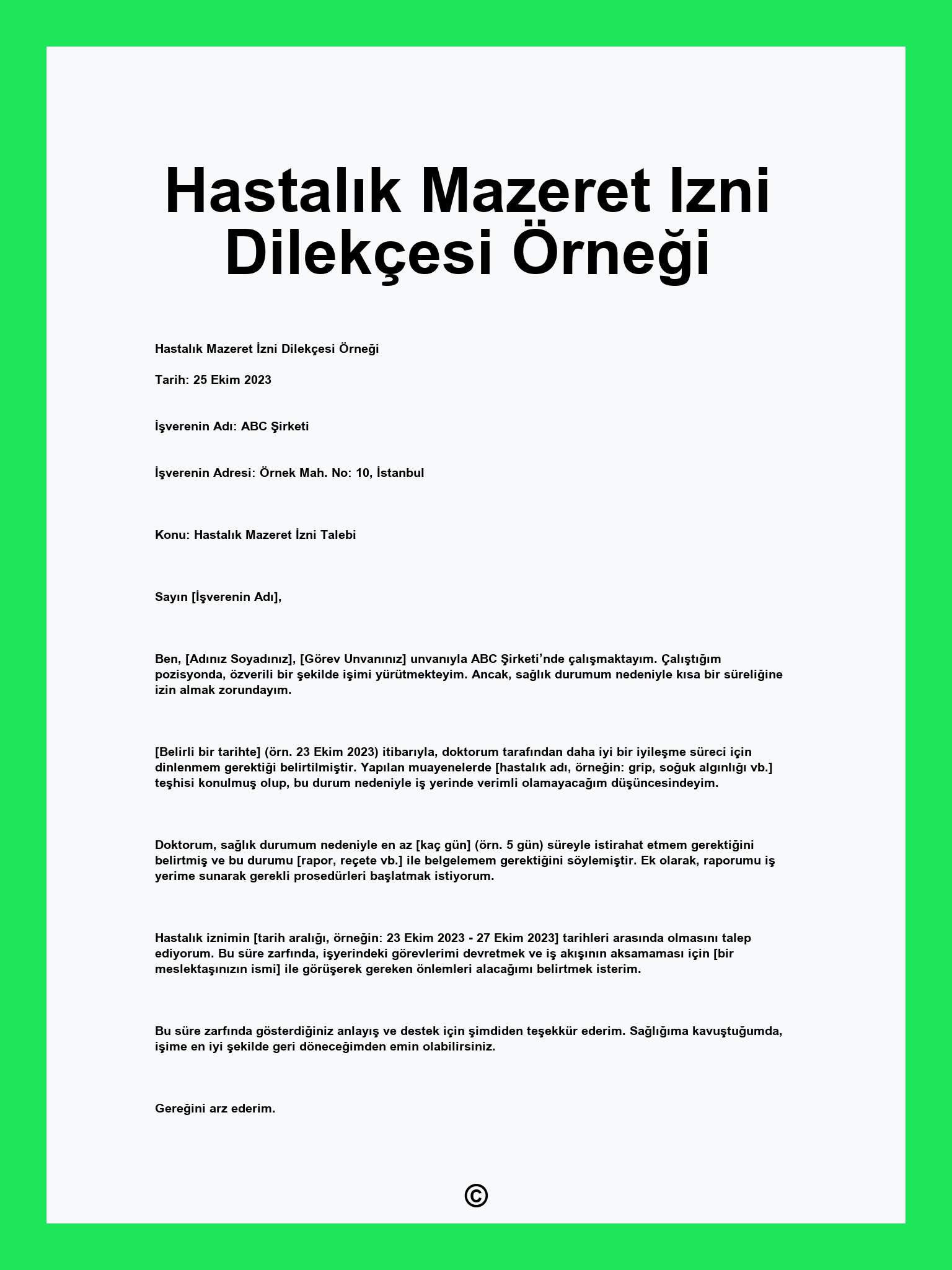 Hastalık Mazeret Izni Dilekçesi Örneği