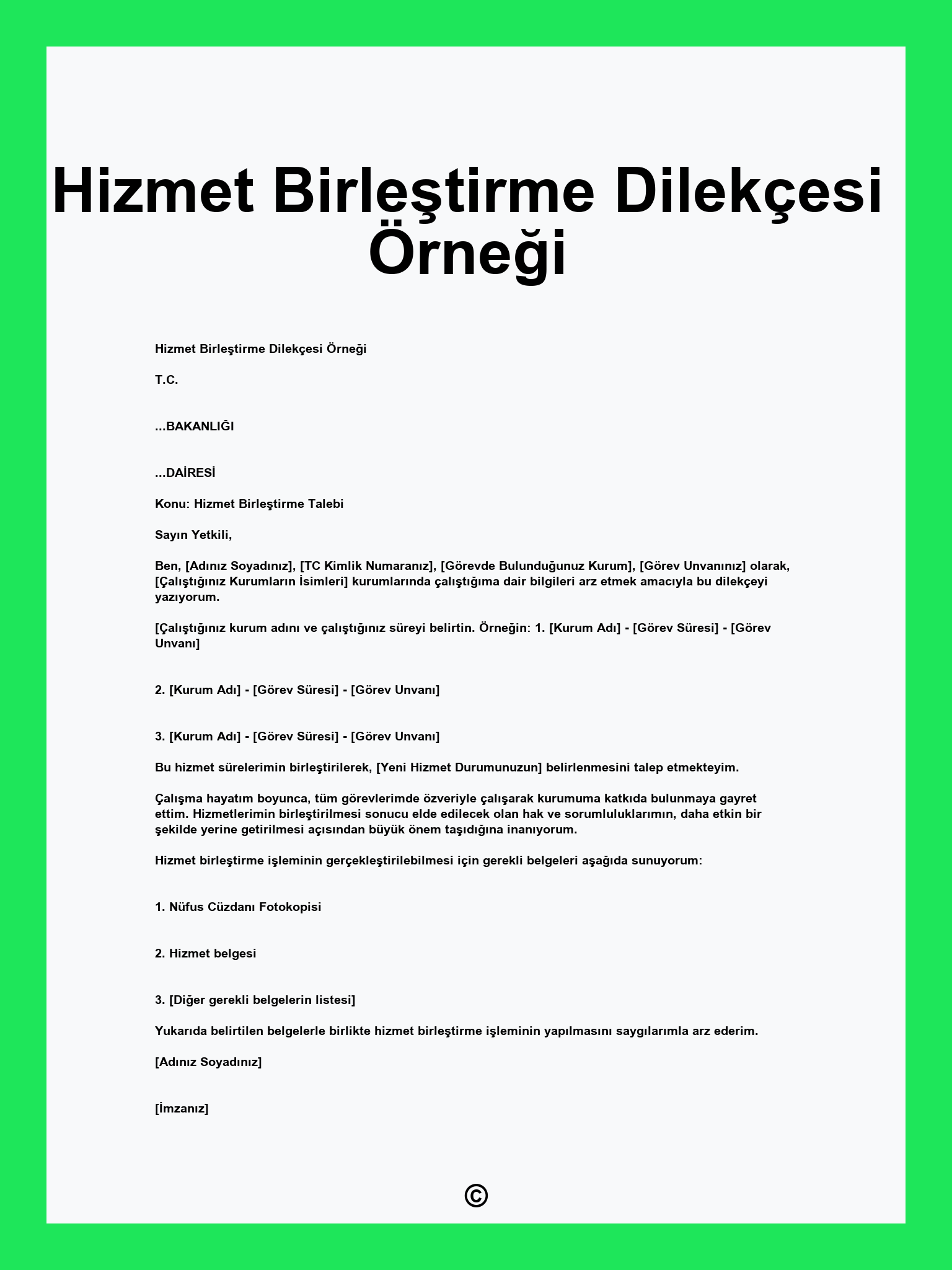 Hizmet Birleştirme Dilekçesi Örneği