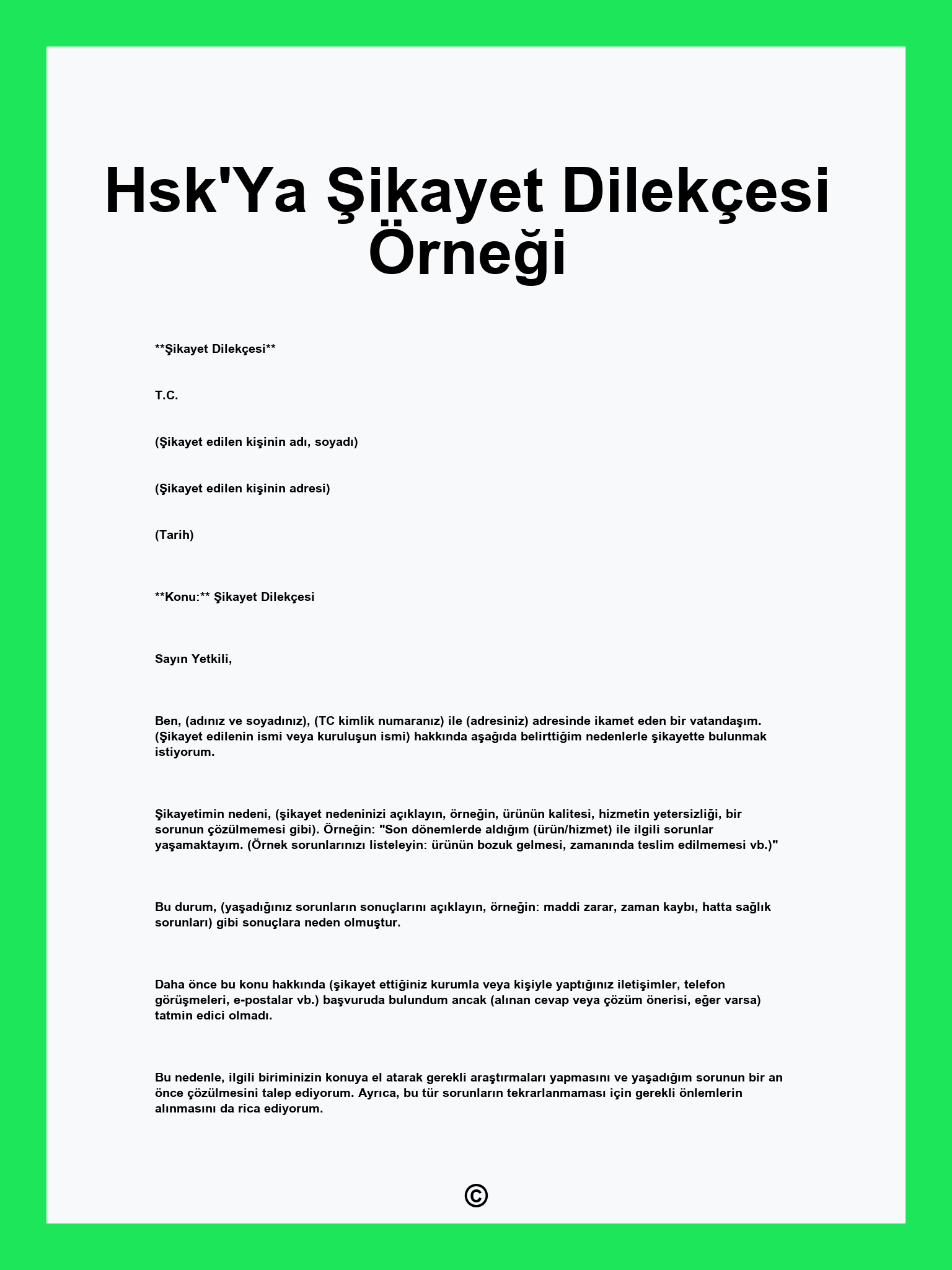 Hsk'Ya Şikayet Dilekçesi Örneği