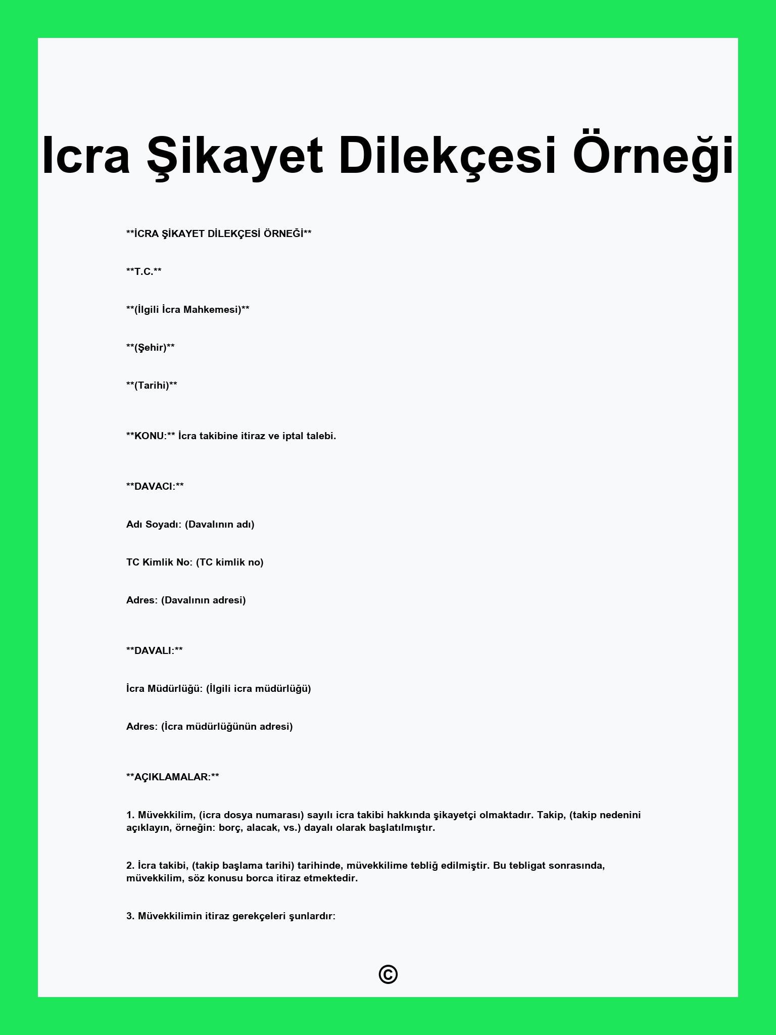 Icra Şikayet Dilekçesi Örneği
