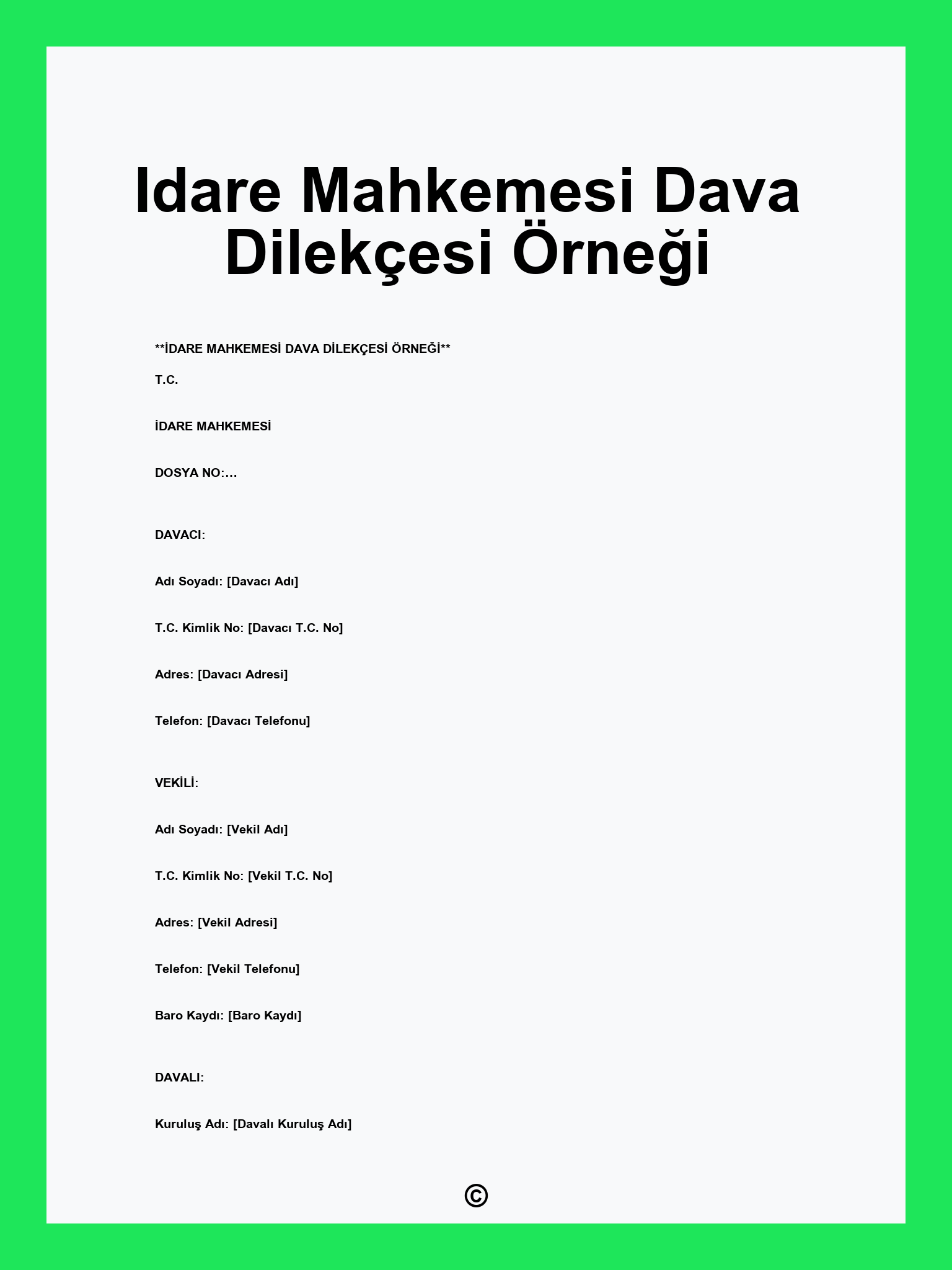 Idare Mahkemesi Dava Dilekçesi Örneği