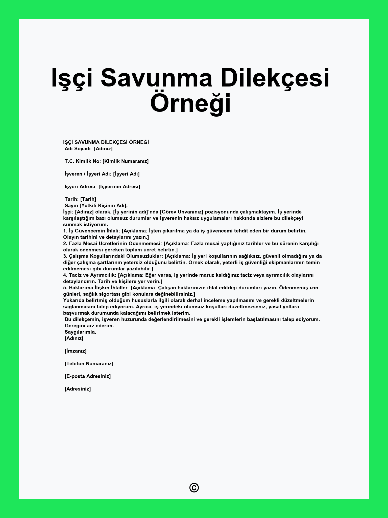 Işçi Savunma Dilekçesi Örneği