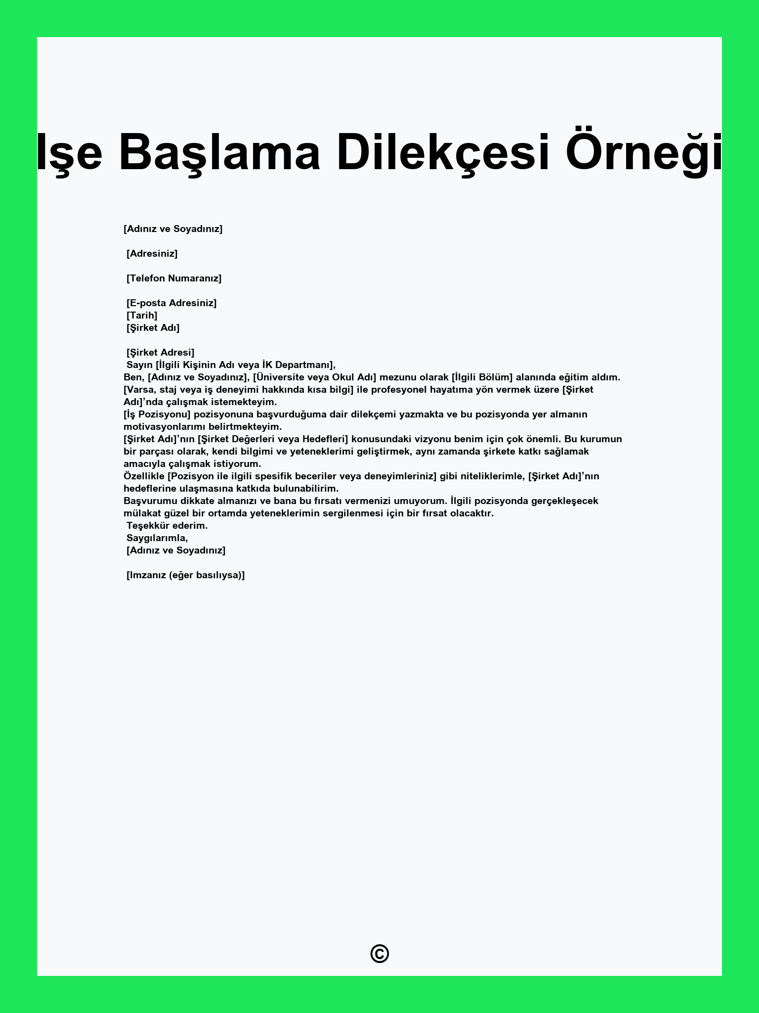 Işe Başlama Dilekçesi Örneği