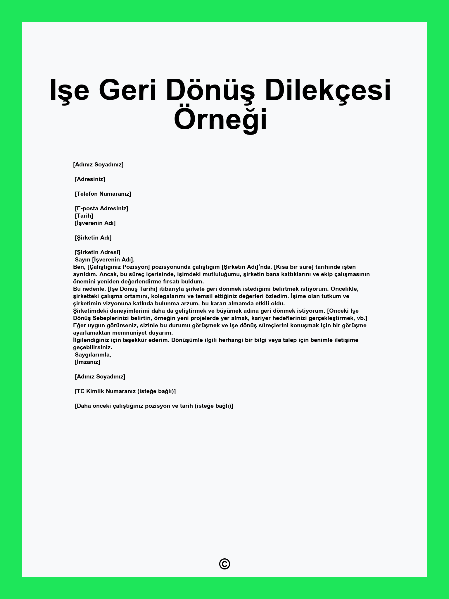 Işe Geri Dönüş Dilekçesi Örneği