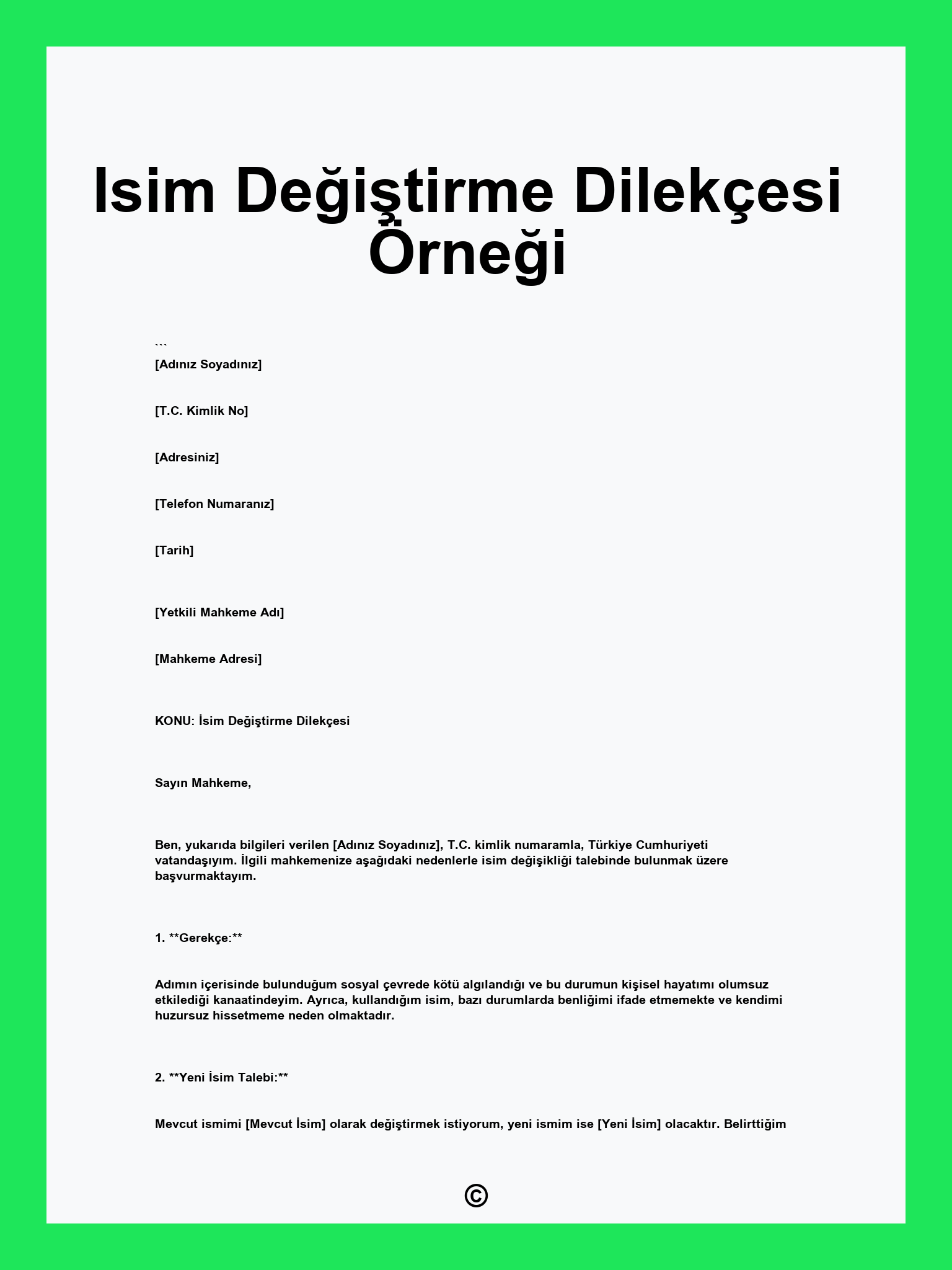 Isim Değiştirme Dilekçesi Örneği