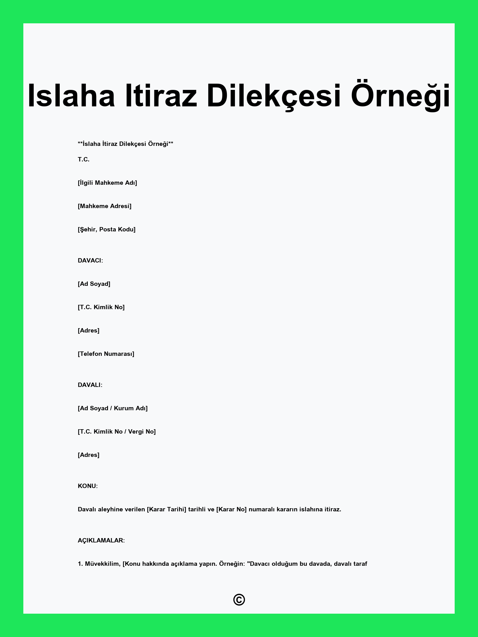 Islaha Itiraz Dilekçesi Örneği