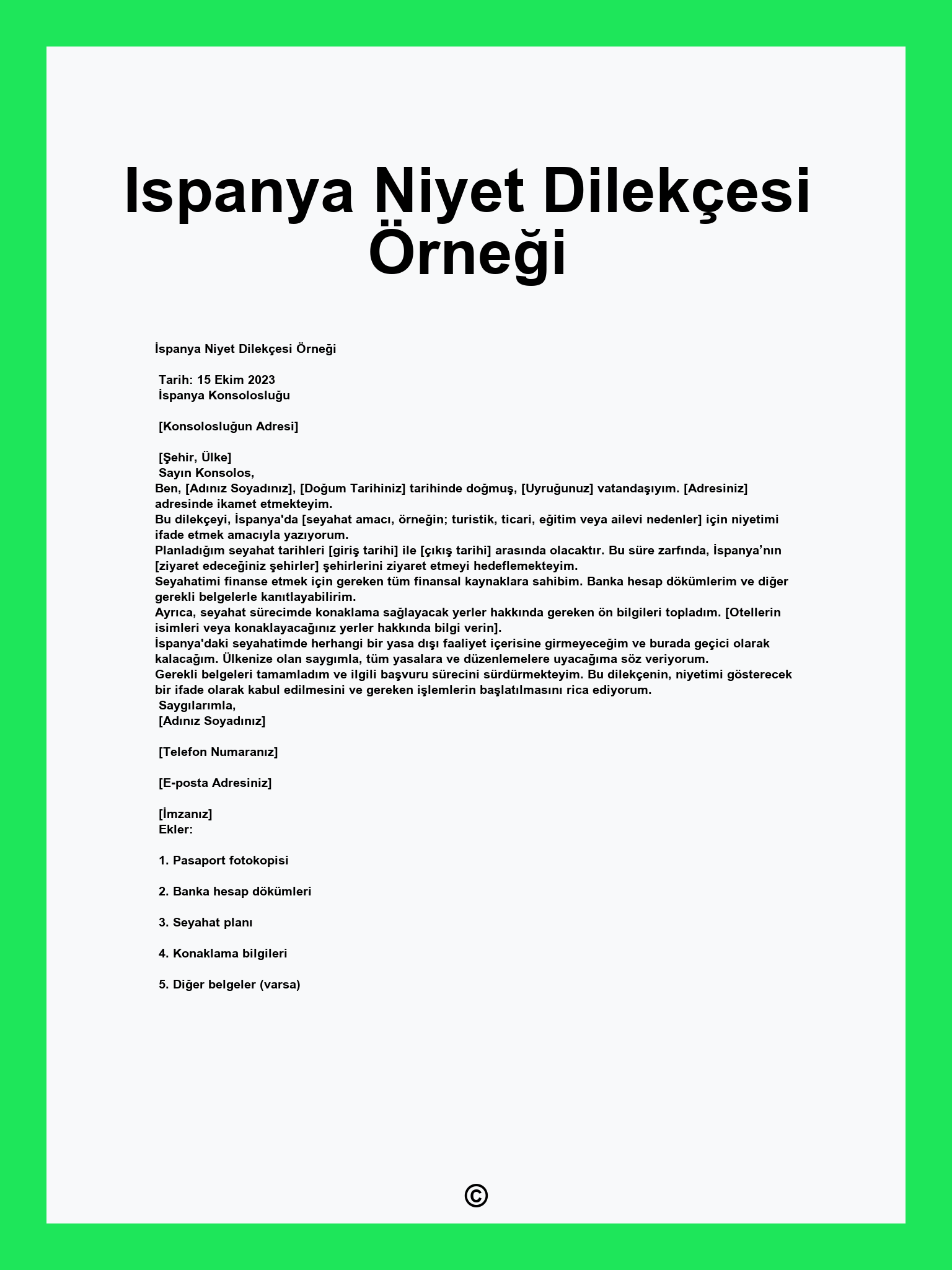 Ispanya Niyet Dilekçesi Örneği
