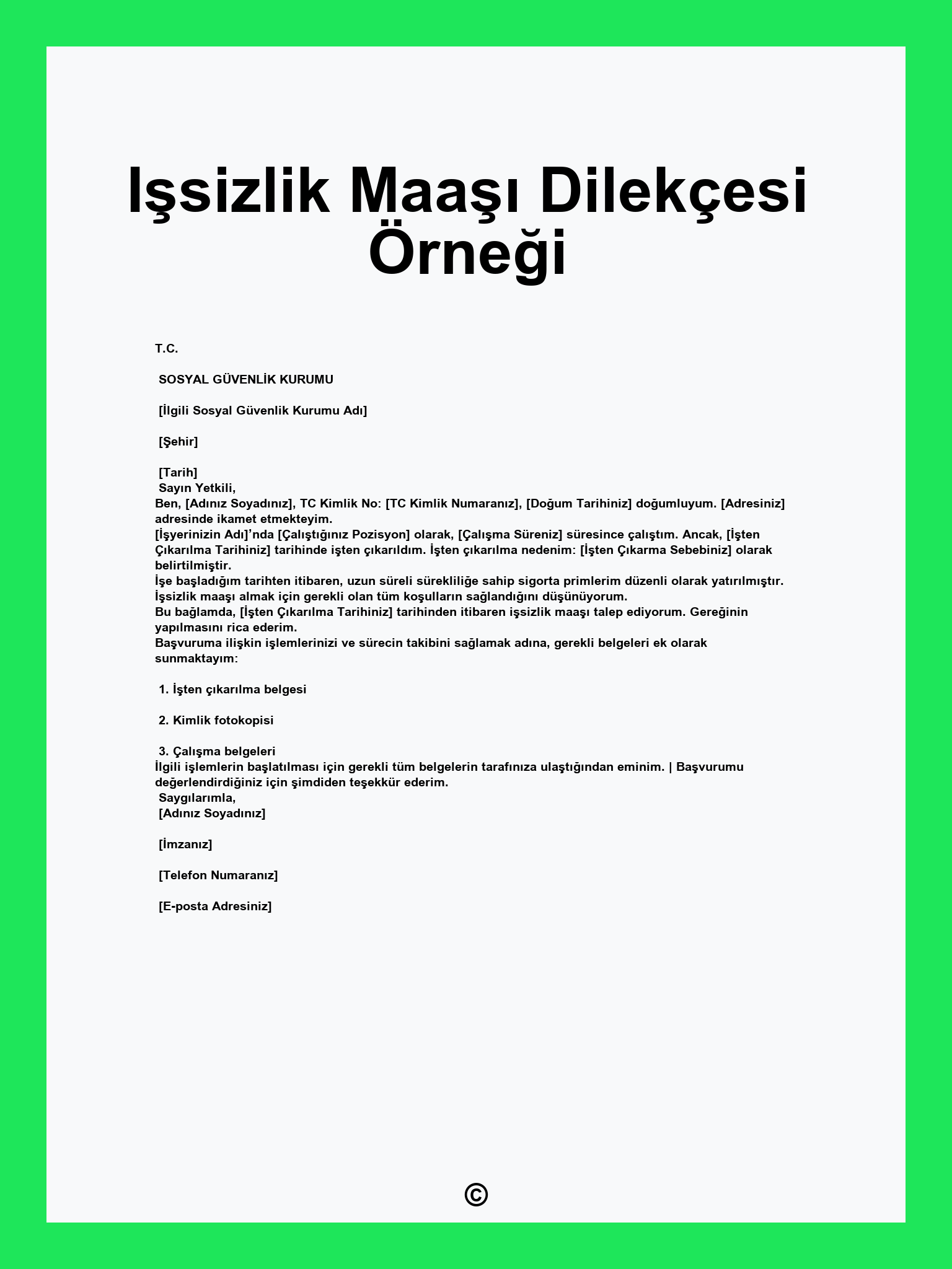 Işsizlik Maaşı Dilekçesi Örneği