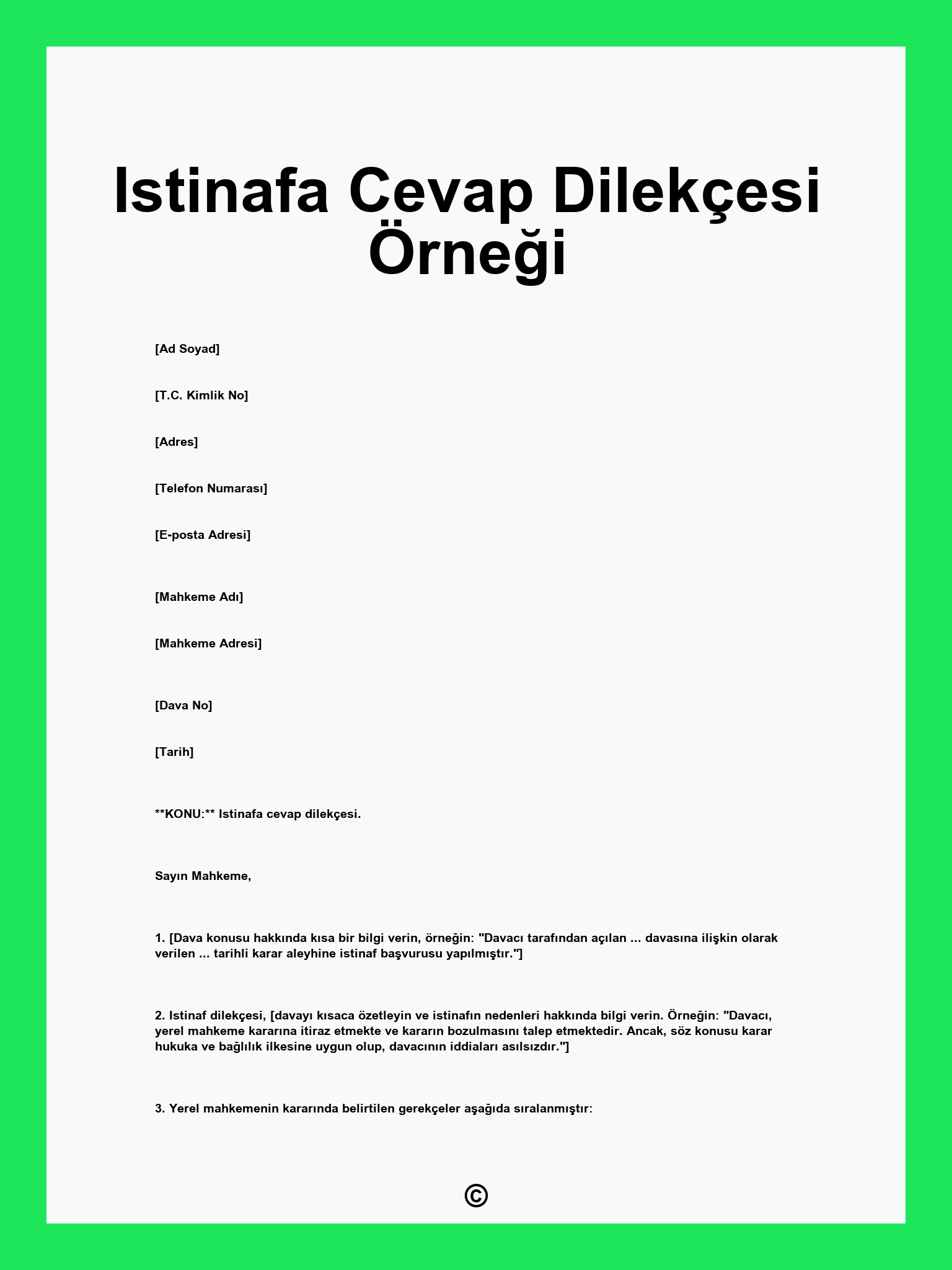 Istinafa Cevap Dilekçesi Örneği
