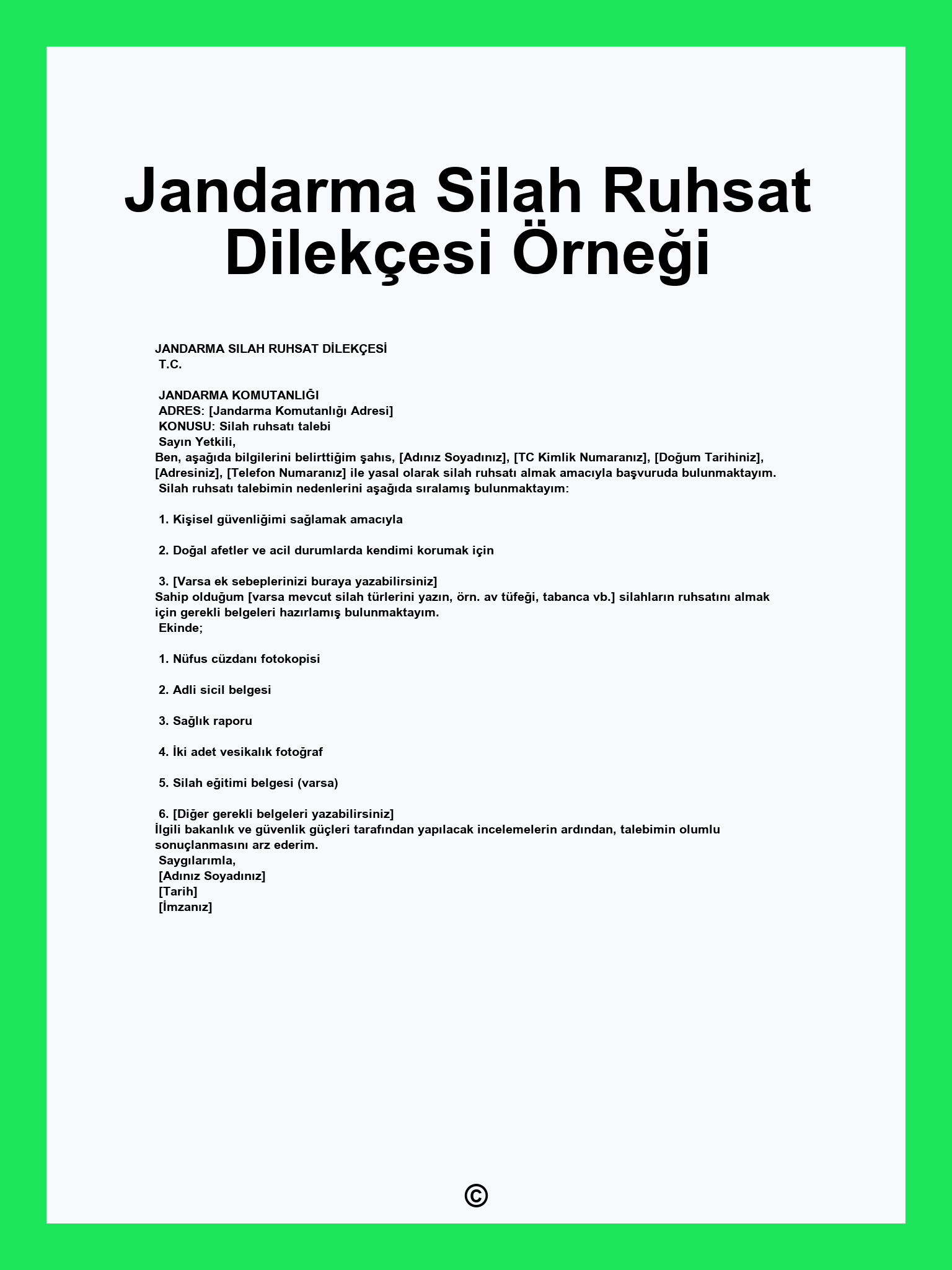 Jandarma Silah Ruhsat Dilekçesi Örneği
