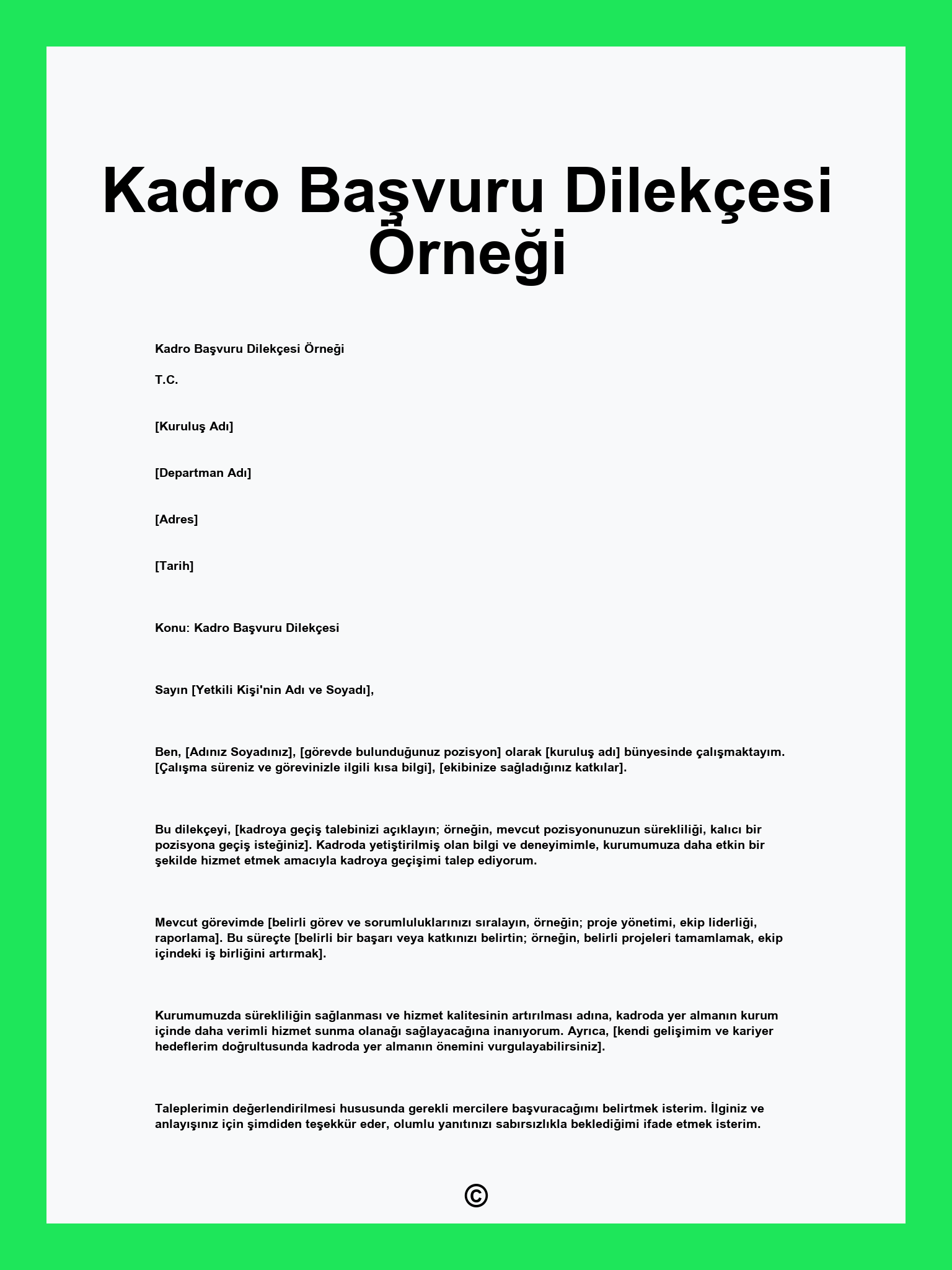 Kadro Başvuru Dilekçesi Örneği