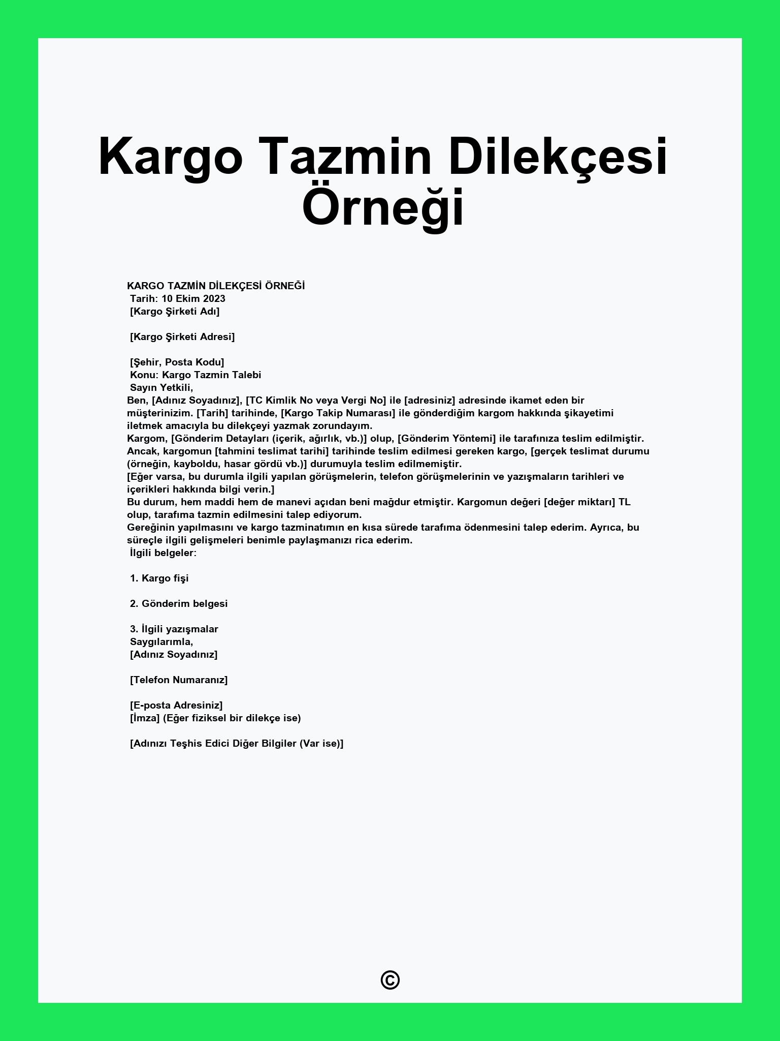 Kargo Tazmin Dilekçesi Örneği