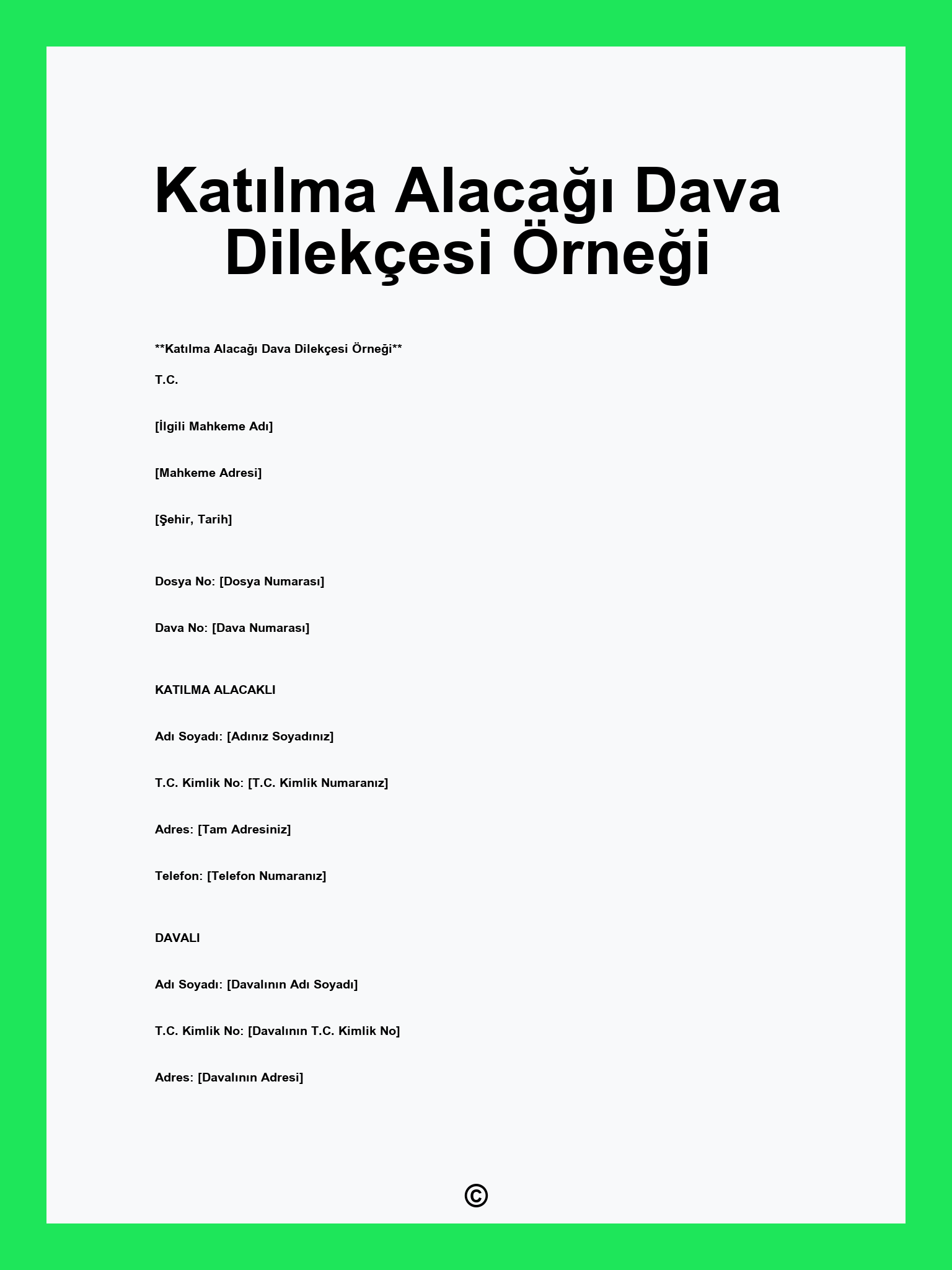 Katılma Alacağı Dava Dilekçesi Örneği